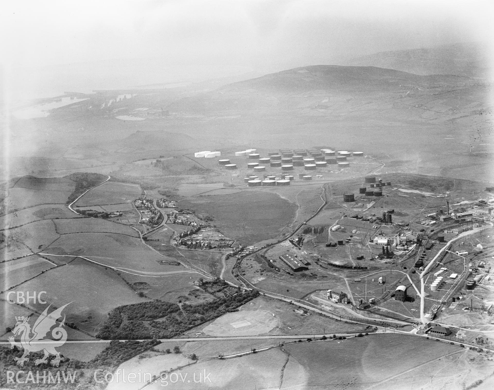 View of National Oil Refineries (Anglo-Persion) Llandarcy, oblique aerial view. 5?x4? black and white glass plate negative.