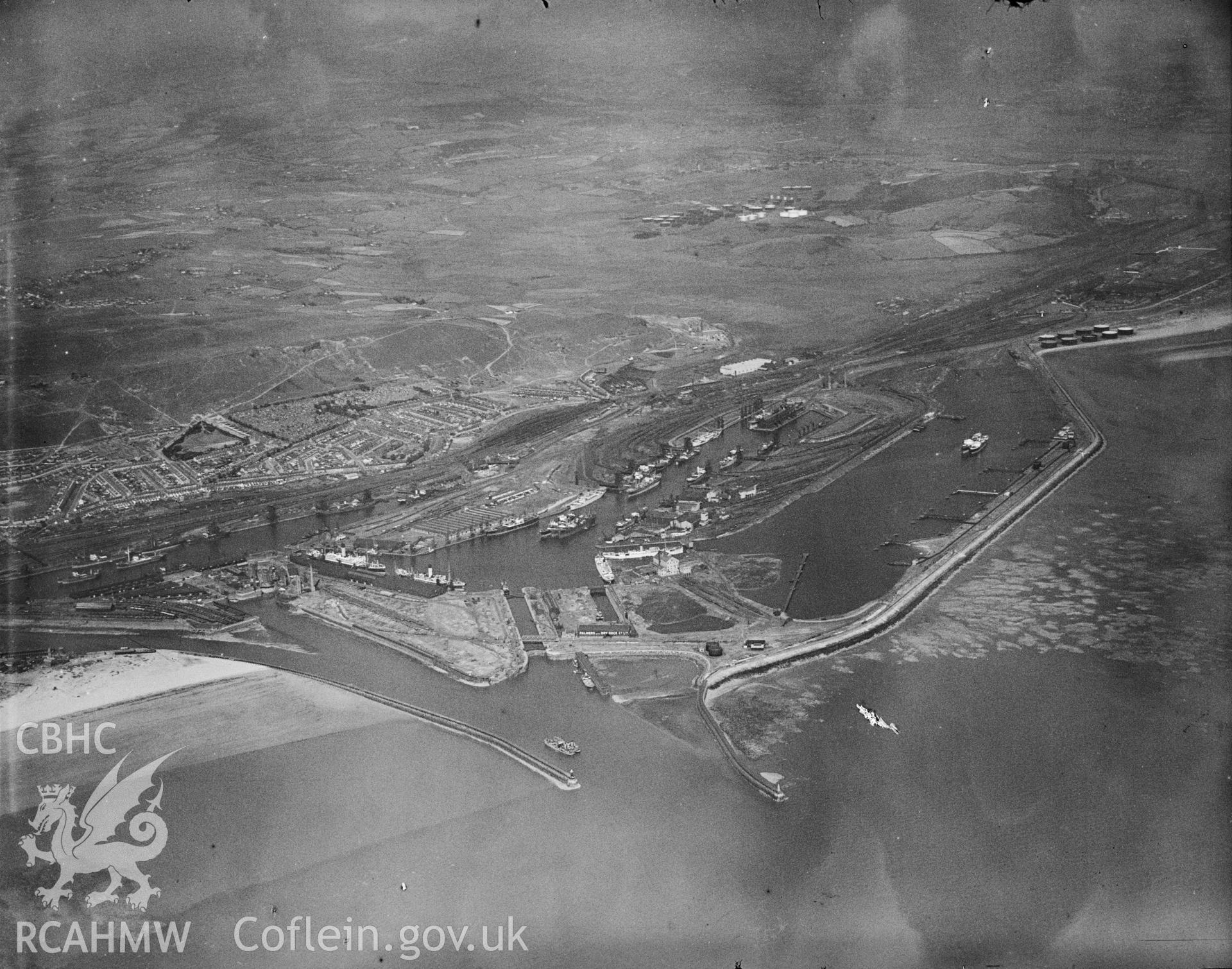 Swansea docks Great Western Railway, oblique aerial view.