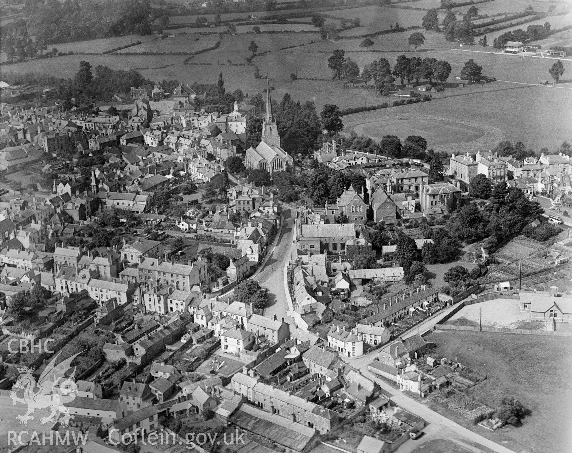General view of Monmouth, oblique aerial view. 5?x4? black and white glass plate negative.