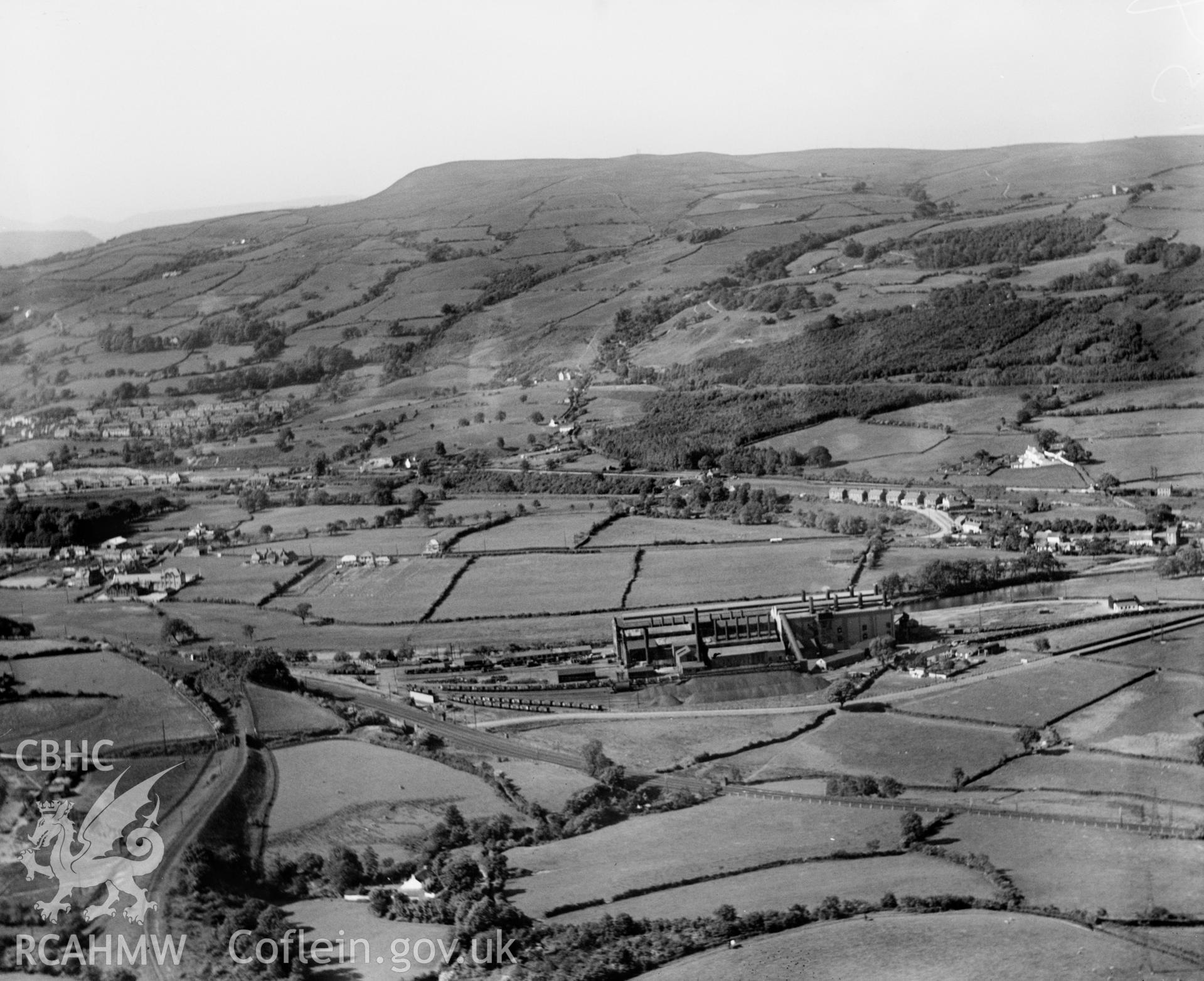 View of the South Wales Electric Company,  Upper Boat Power Station, oblique aerial view. 5?x4? black and white glass plate negative.