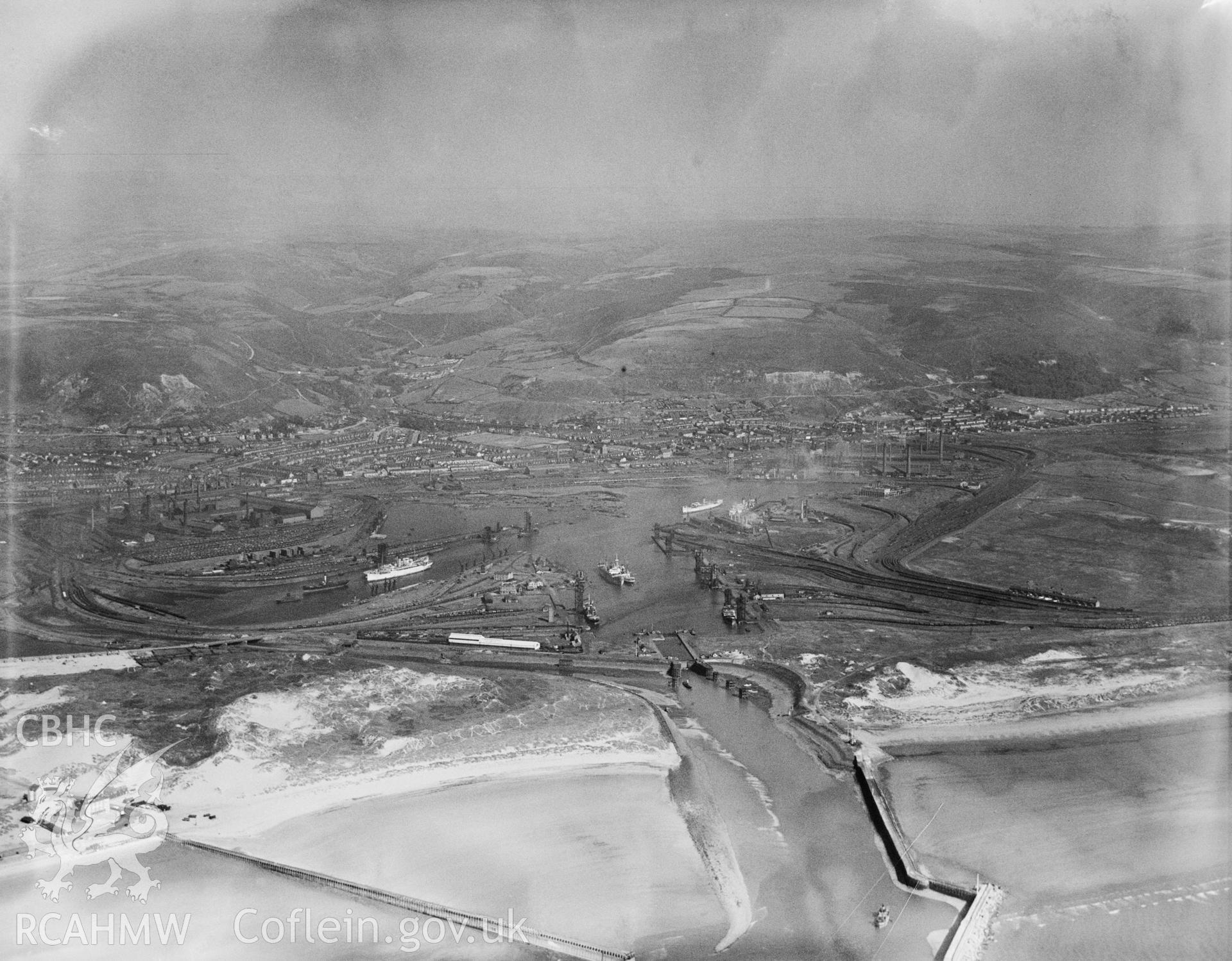 Port Talbot docks Great Western Railway, oblique aerial view.