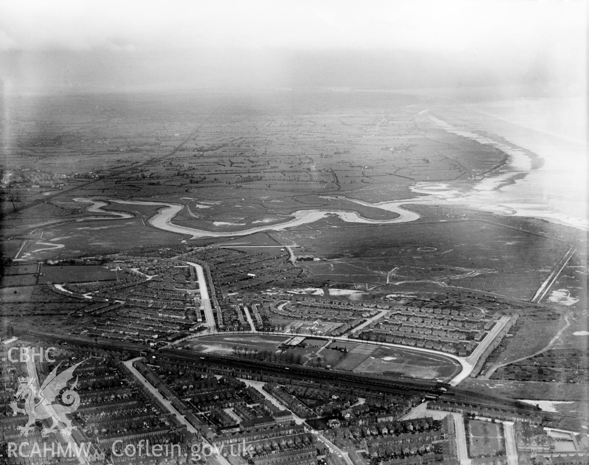View of Splott showing park, oblique aerial view. 5?x4? black and white glass plate negative.