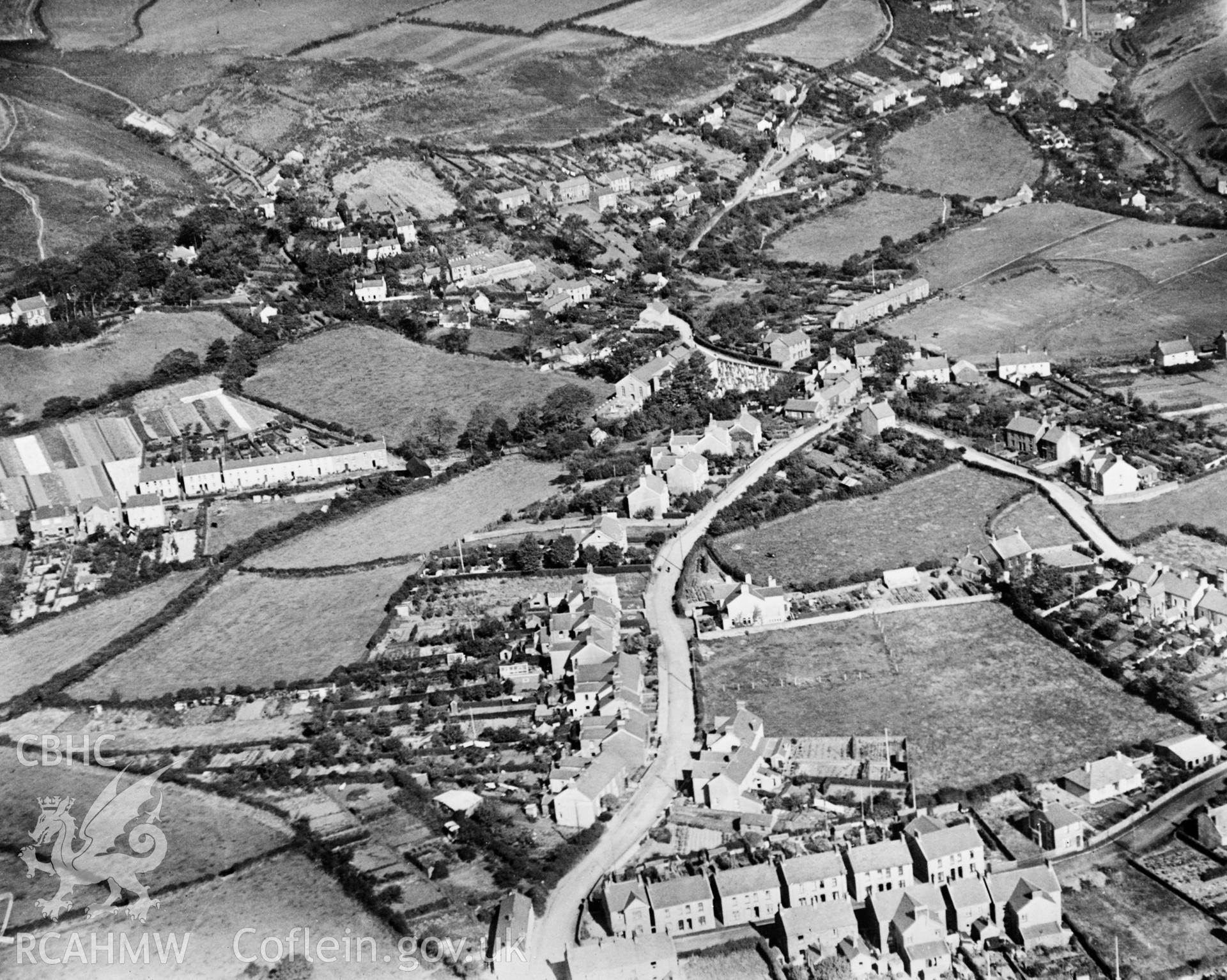 View of Achddu area of Burry Port showing Jerwsalem chapel. Oblique aerial photograph, 5?x4? BW glass plate.