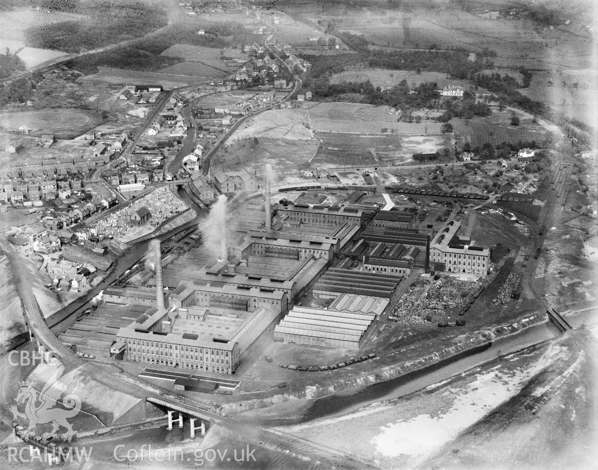 View of Mond Nickel Co., Clydach, oblique aerial view. 5?x4? black and white glass plate negative.