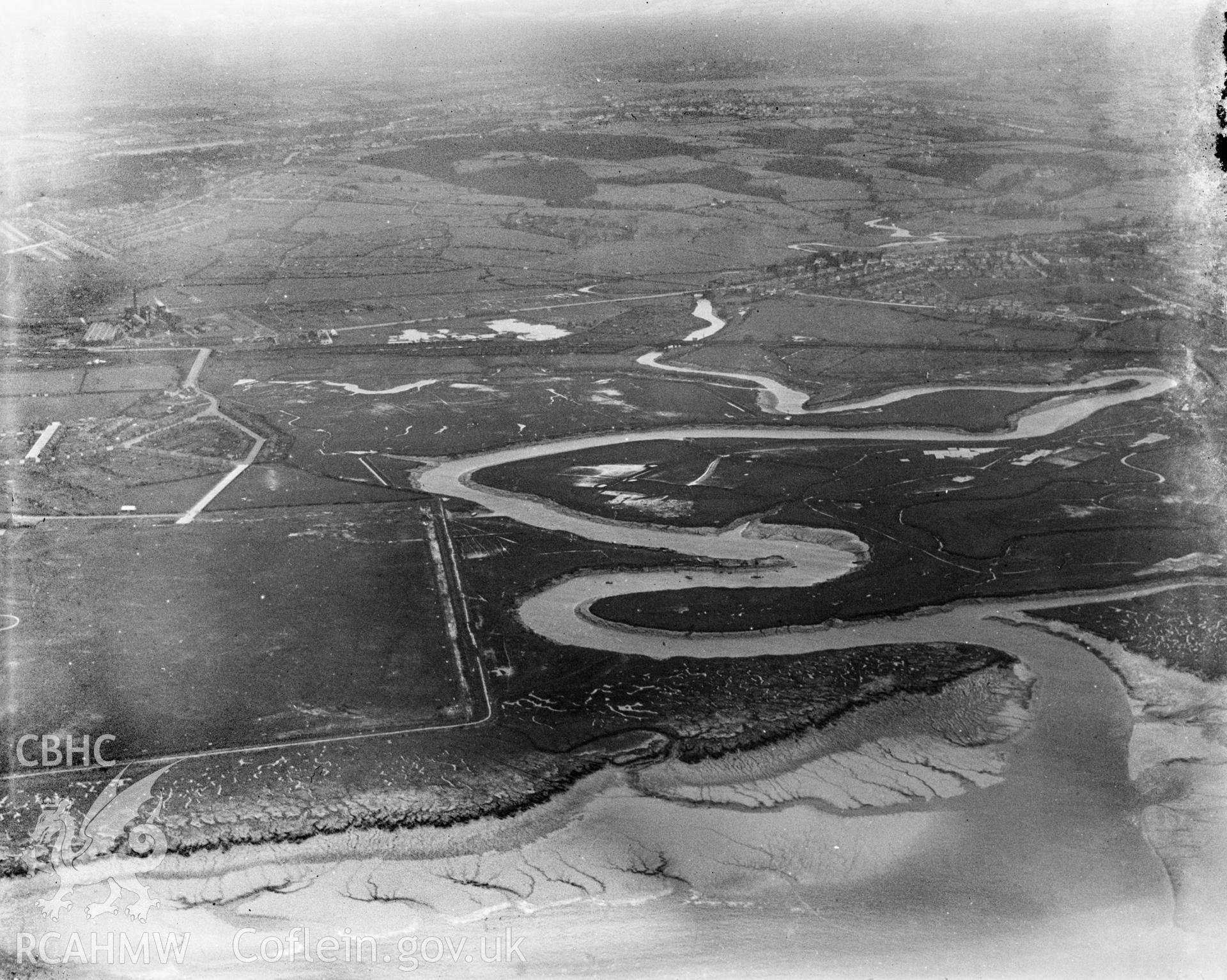 Distant view of Newport, oblique aerial view. 5?x4? black and white glass plate negative.