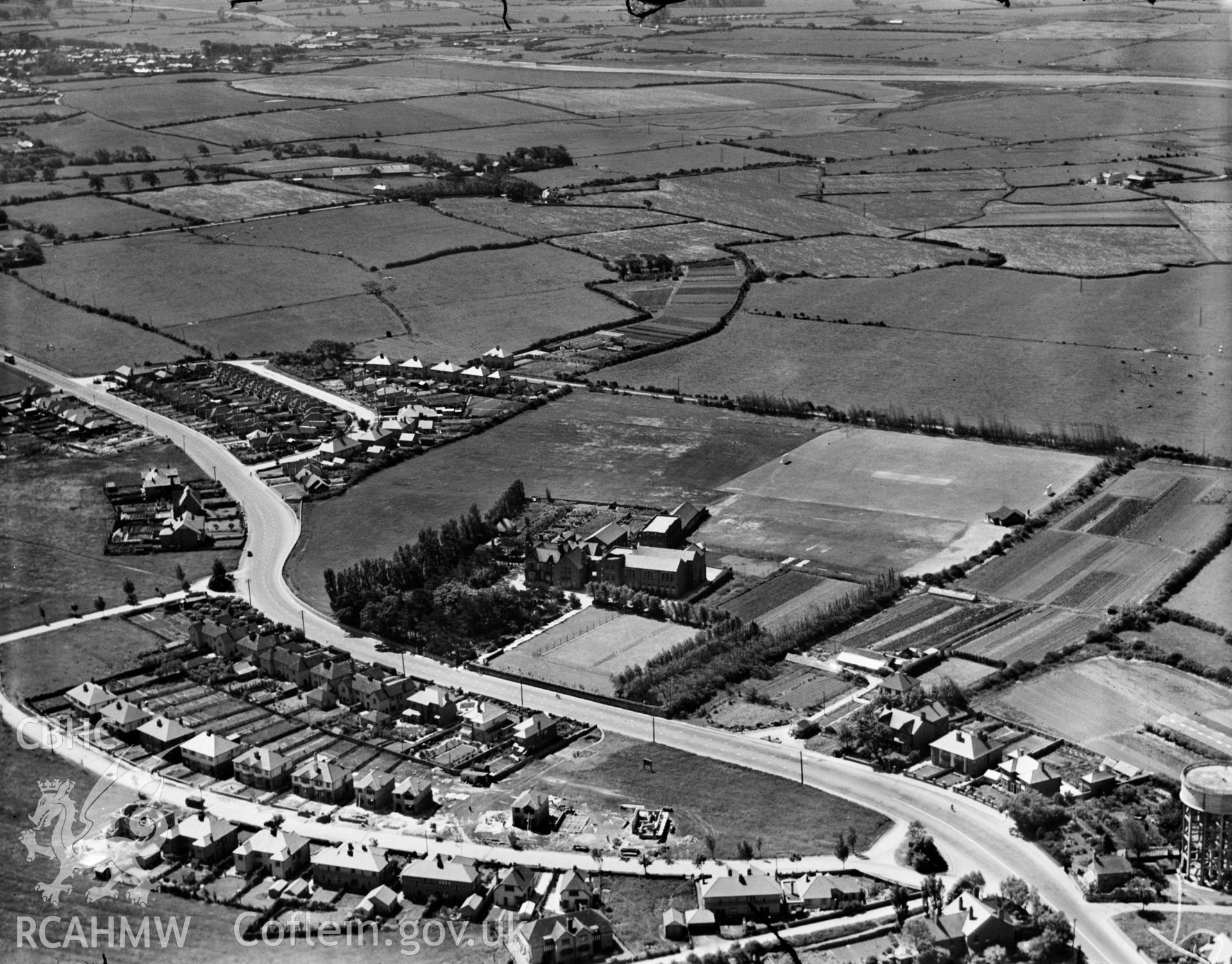 View of Epworth College, Rhyl, oblique aerial view. 5?x4? black and white glass plate negative.