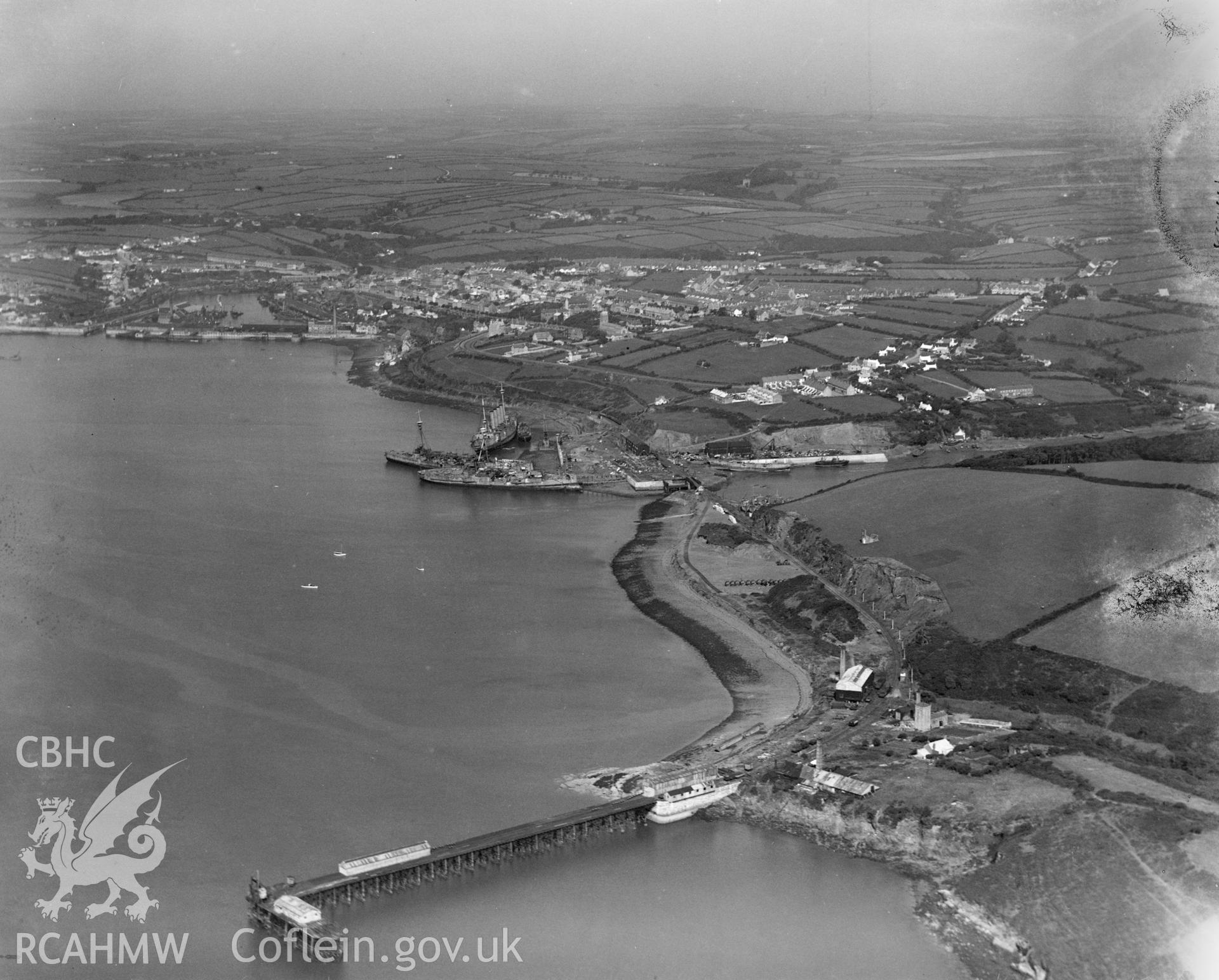 View of Milford Haven, oblique aerial view. 5?x4? black and white glass plate negative.