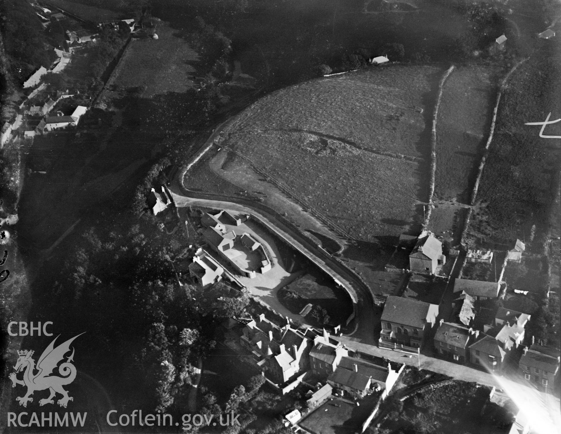 View of Fishguard, oblique aerial view. 5?x4? black and white glass plate negative.