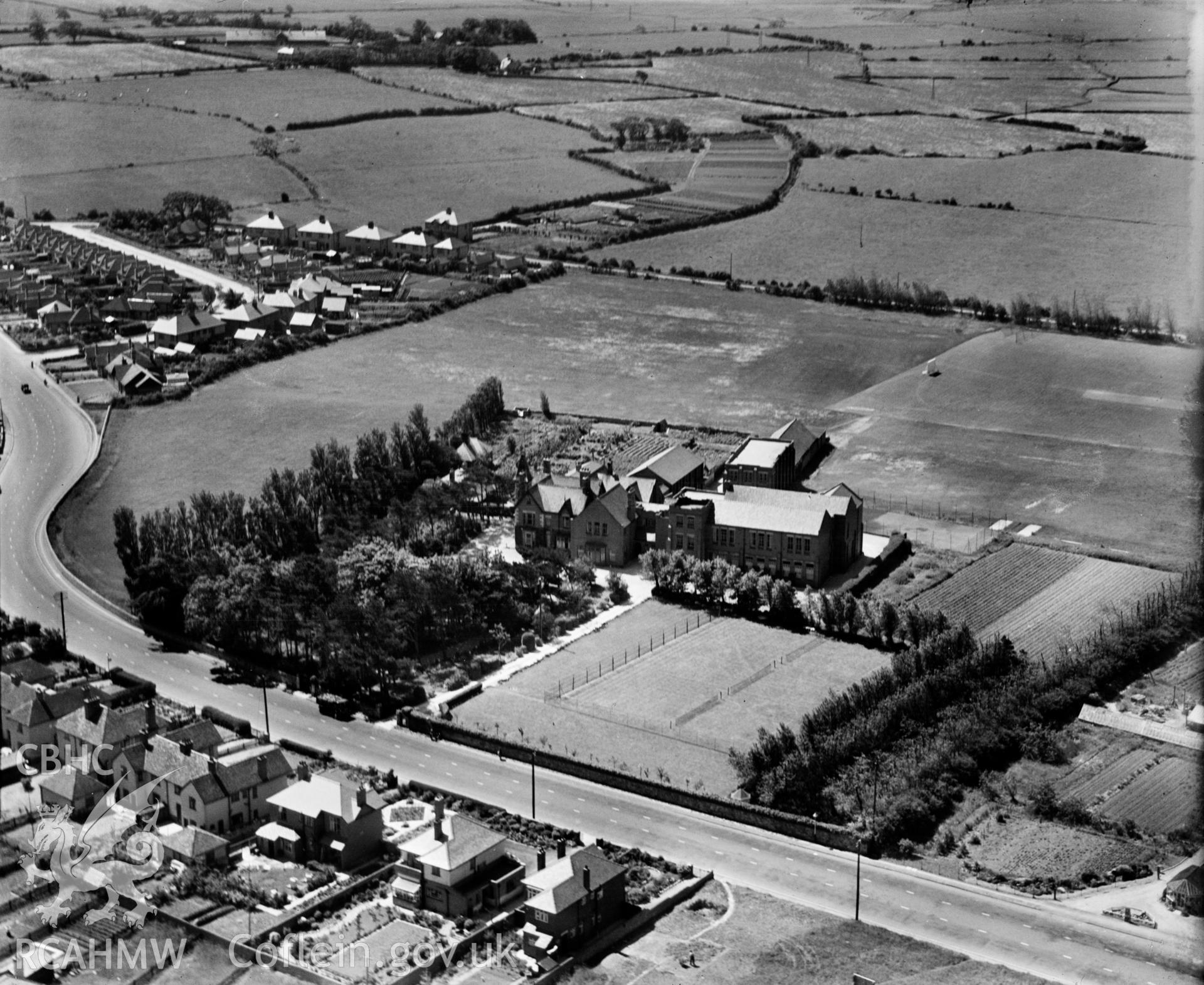 View of Epworth College, Rhyl, oblique aerial view. 5?x4? black and white glass plate negative.