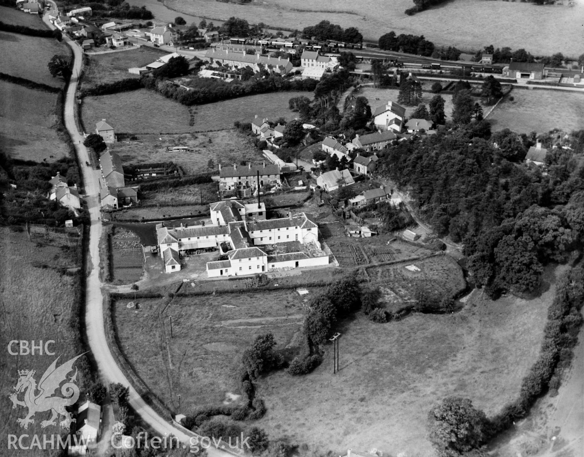 View of Garstand Creameries, Newcastle Emlyn, oblique aerial view. 5?x4? black and white glass plate negative.