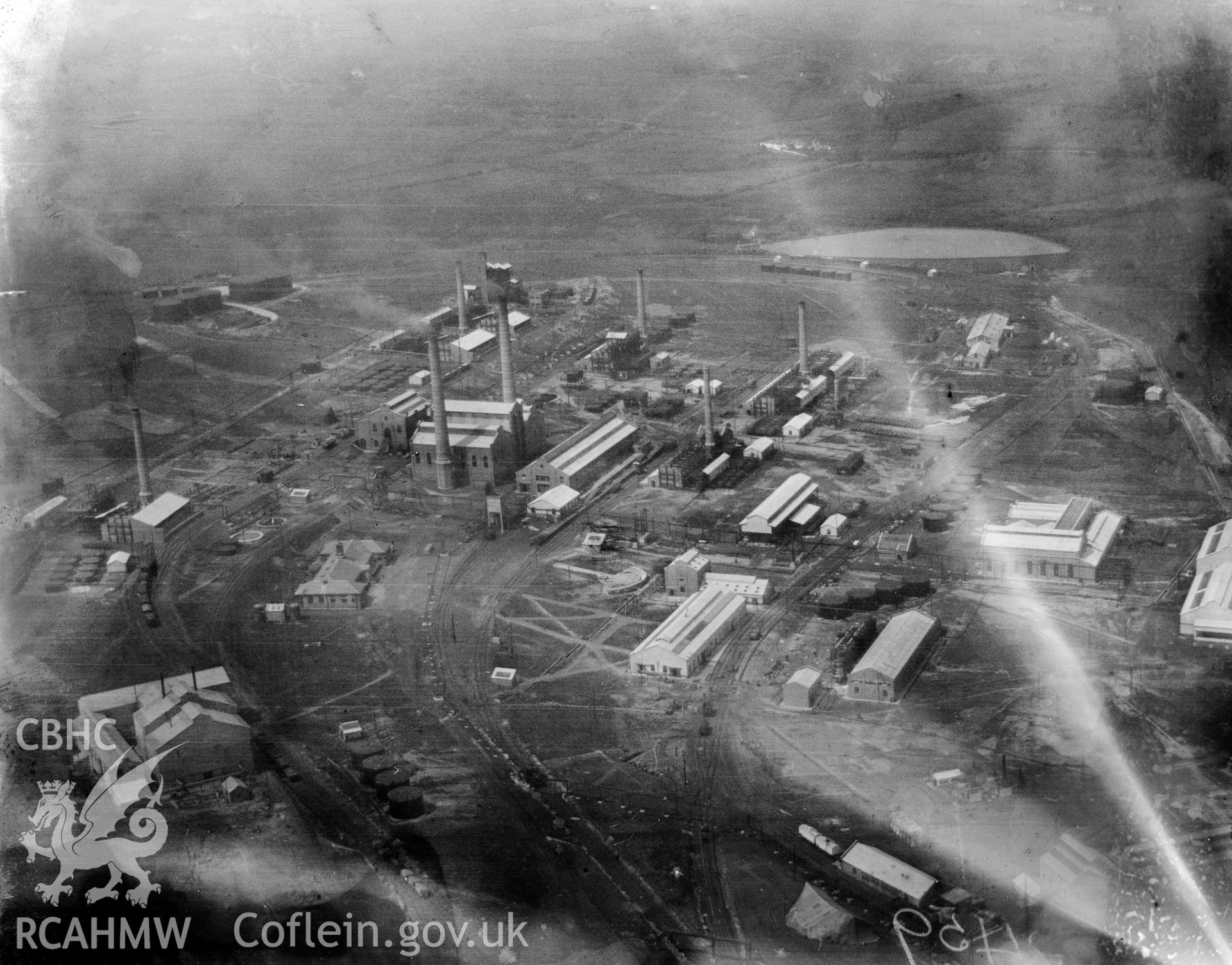 General view of the Anglo Iranian oil refinery, Llandarcy. Oblique aerial photograph, 5?x4? BW glass plate.