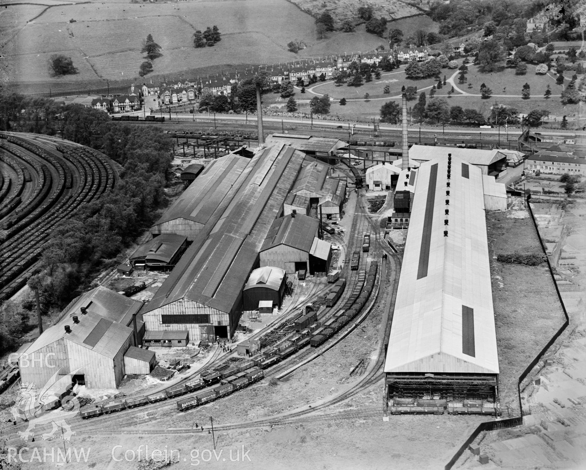 View of Whitehead Iron & Steel Co., Newport, oblique aerial view. 5?x4? black and white glass plate negative.