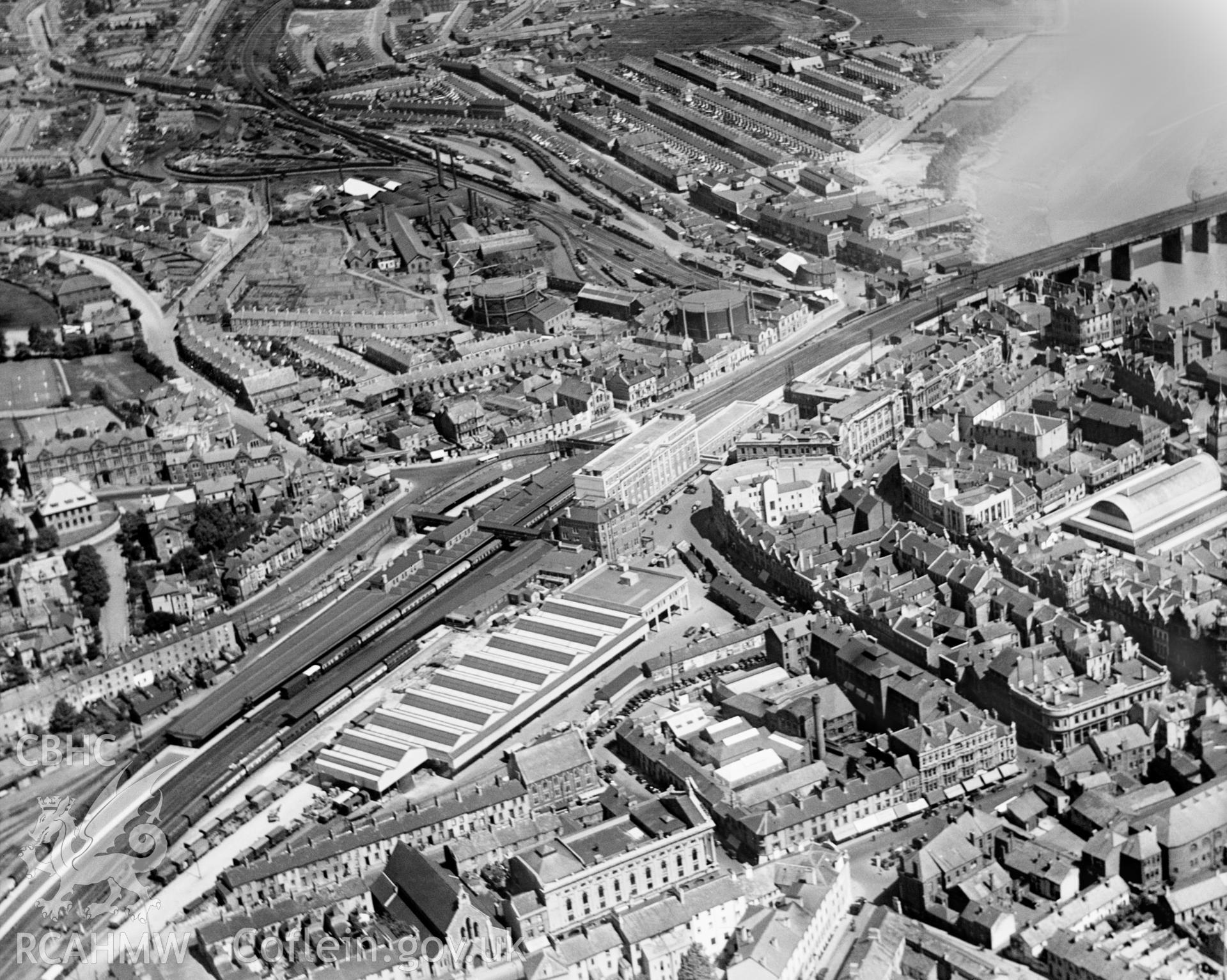 General view of Newport, oblique aerial view. 5?x4? black and white glass plate negative.