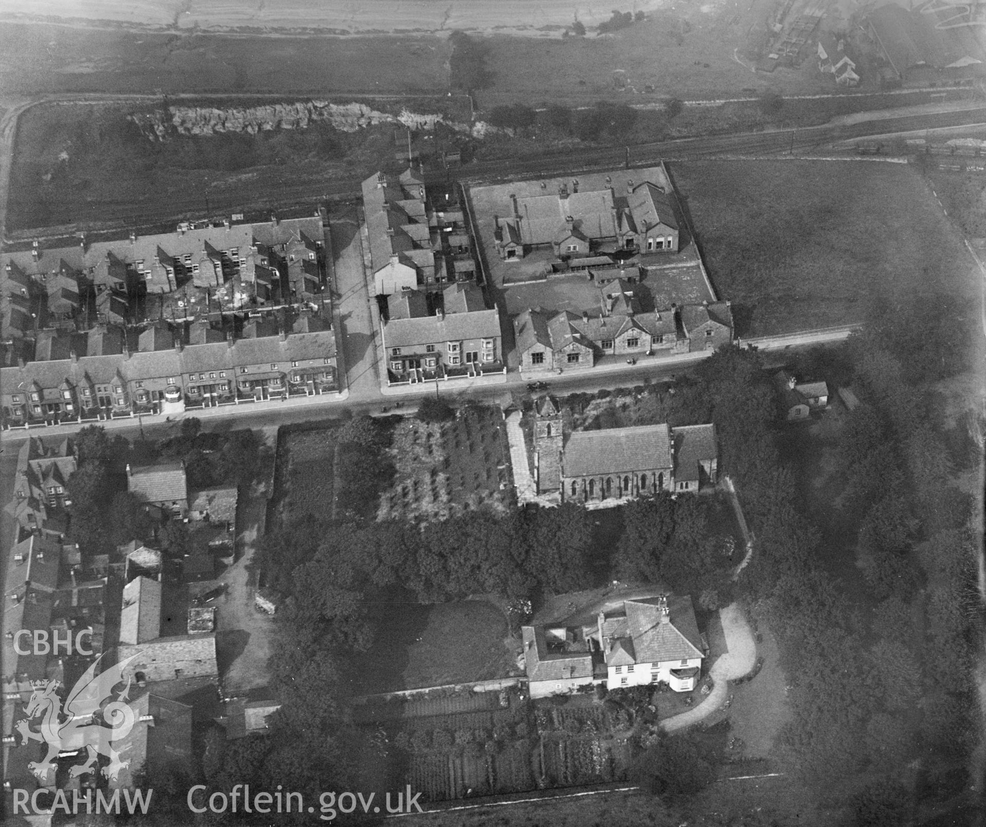 Connah's Quay, oblique aerial view. 5?x4? black and white glass plate negative.