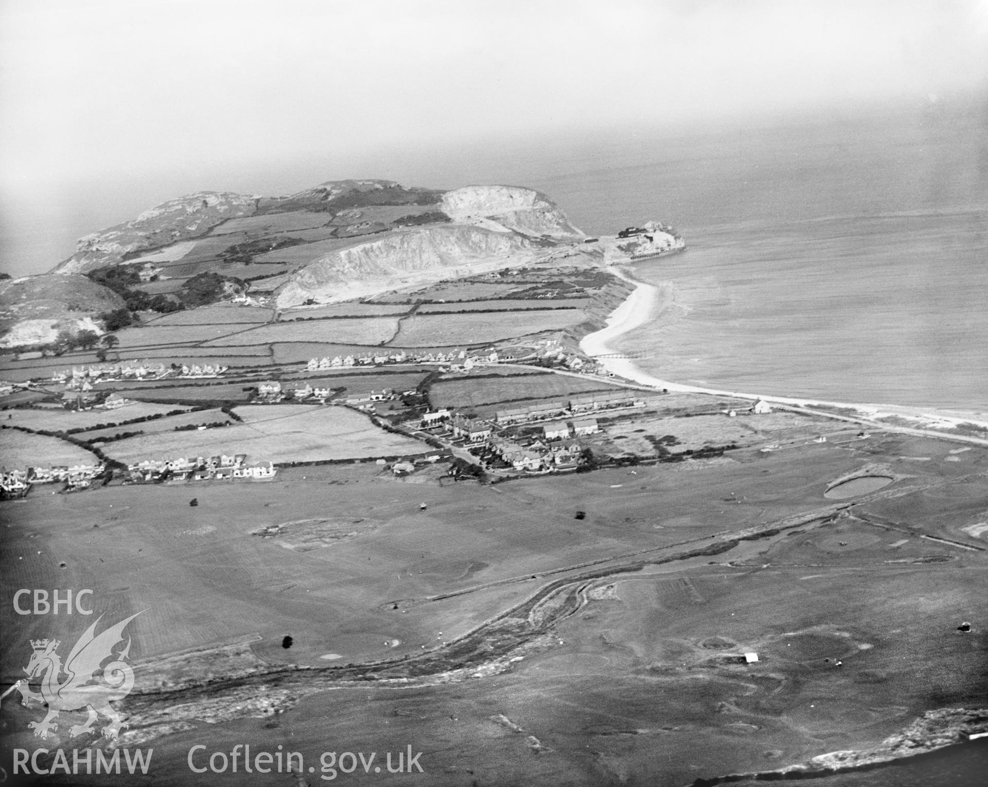 View of landscape near Llandrillo-yn-Rhos, oblique aerial view. 5?x4? black and white glass plate negative.