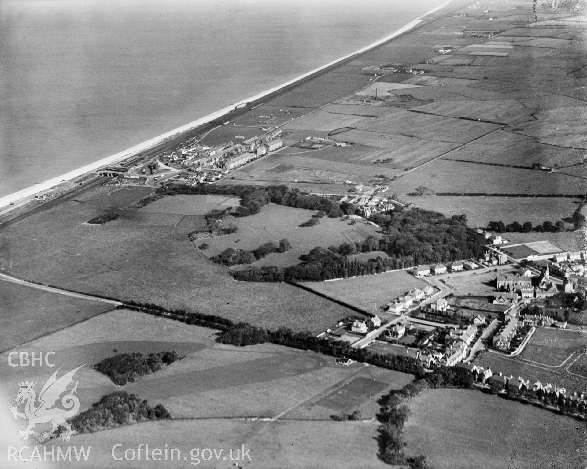 View of Pentre Mawr School, Abergele, taken for Messrs E & J Sales, oblique aerial view. 5?x4? black and white glass plate negative.