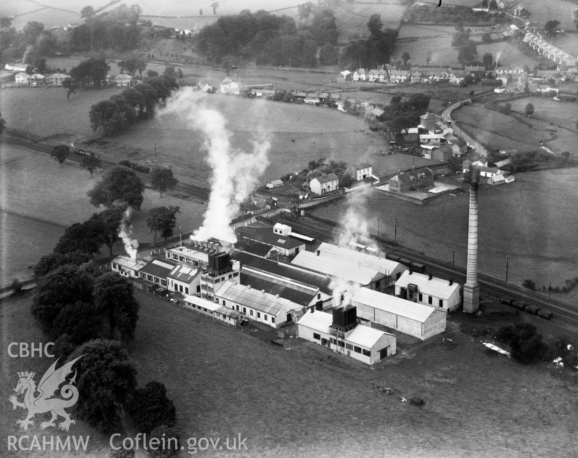 View of Johnstown Milk Factory, oblique aerial view. 5?x4? black and white glass plate negative.