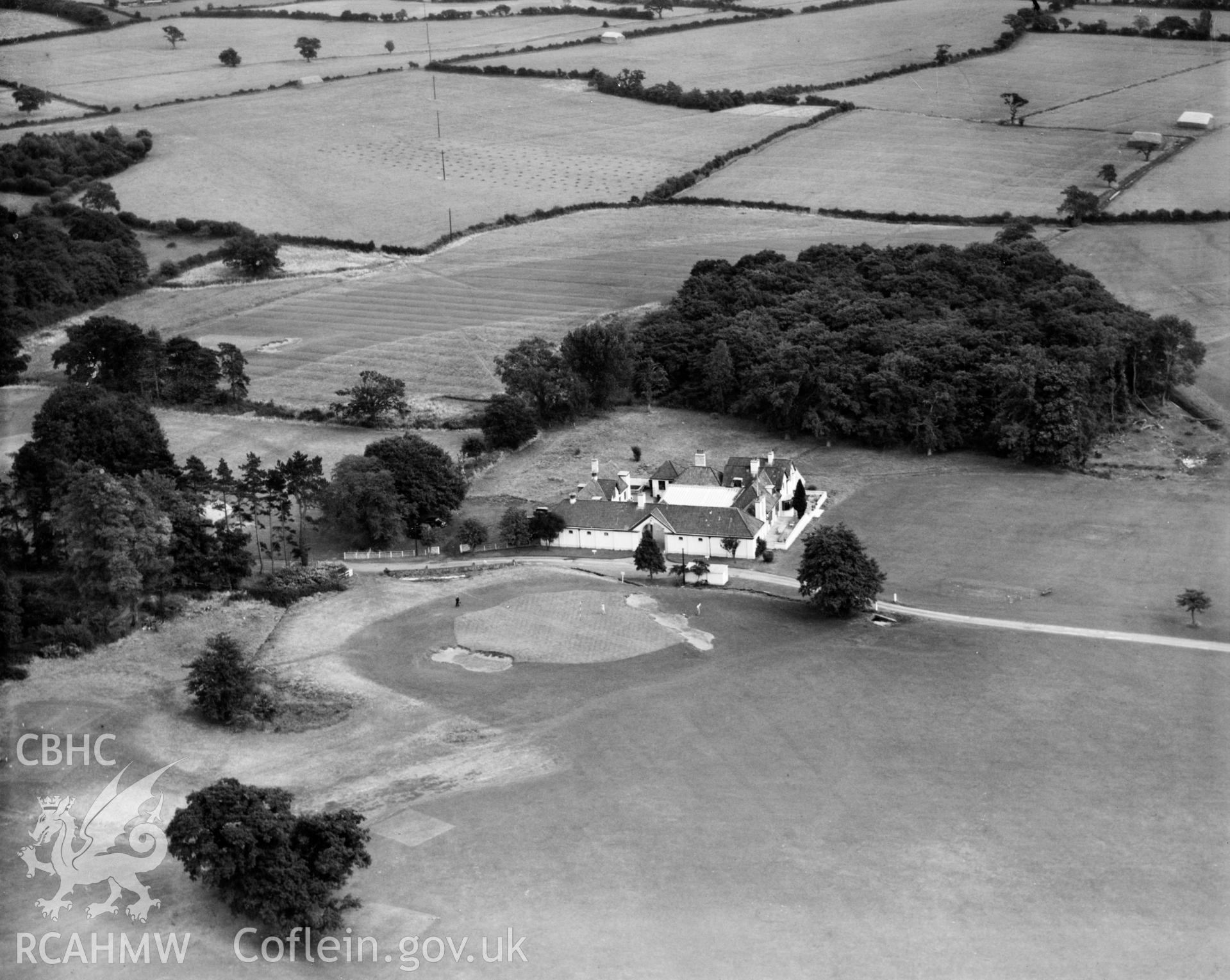 View of Llanishen golf club, oblique aerial view. 5?x4? black and white glass plate negative.