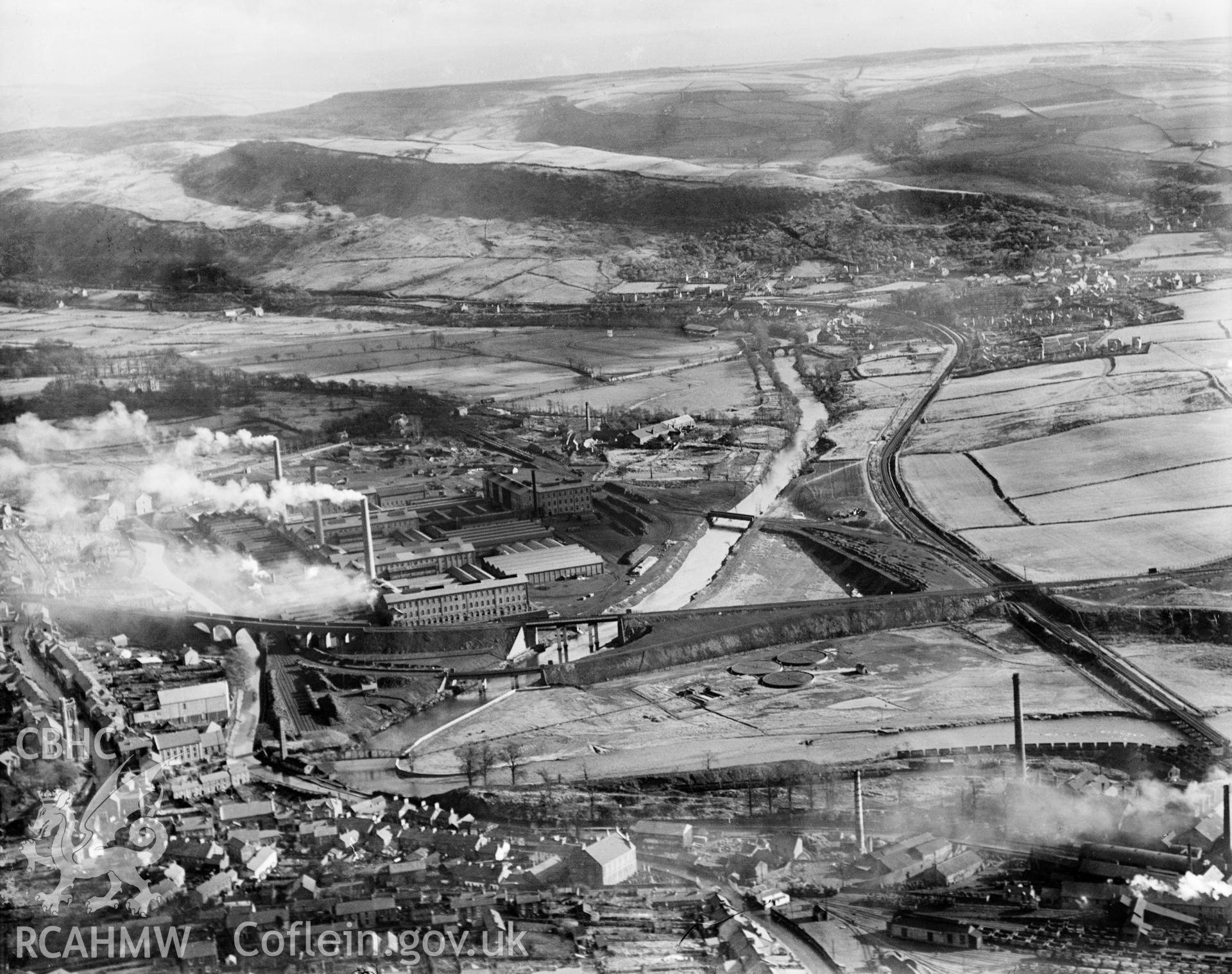 General view of Clydach and Mond Nickel Works, Clydach, Swansea, oblique aerial view. 5?x4? black and white glass plate negative.