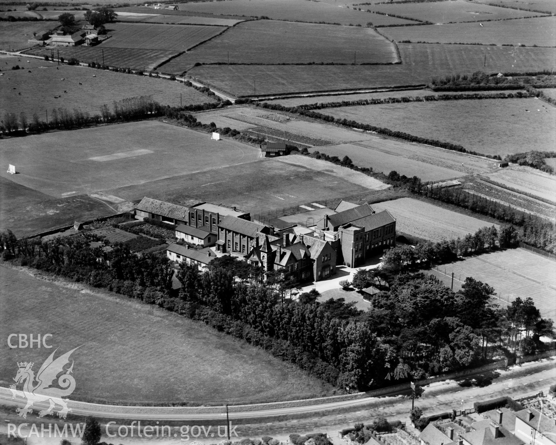 View of Epworth College, Rhyl, oblique aerial view. 5?x4? black and white glass plate negative.