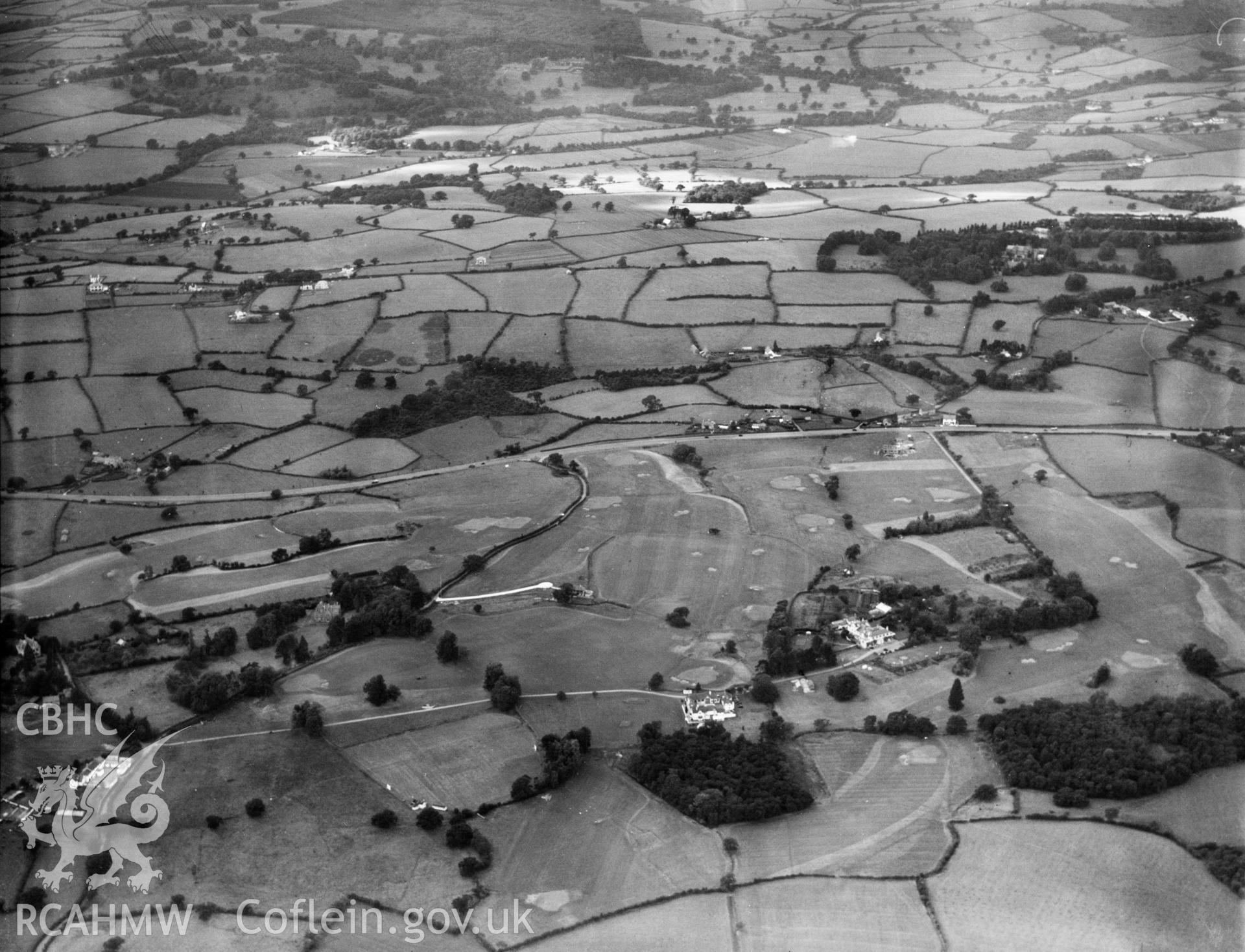 View of Llanishen golf club, oblique aerial view. 5?x4? black and white glass plate negative.