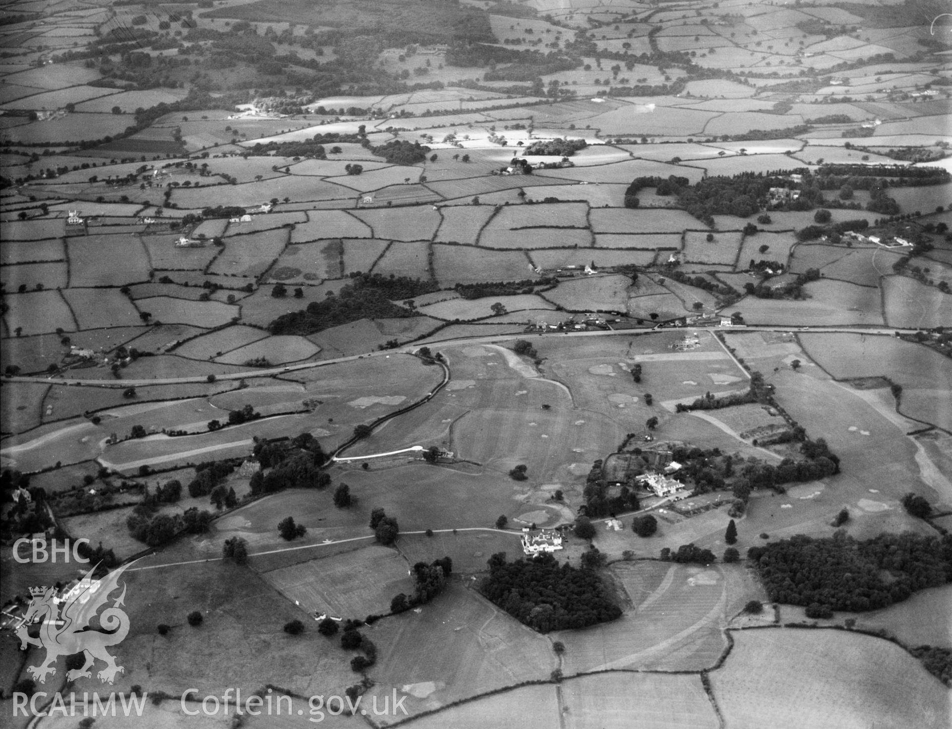 View of Llanishen golf club, oblique aerial view. 5?x4? black and white glass plate negative.