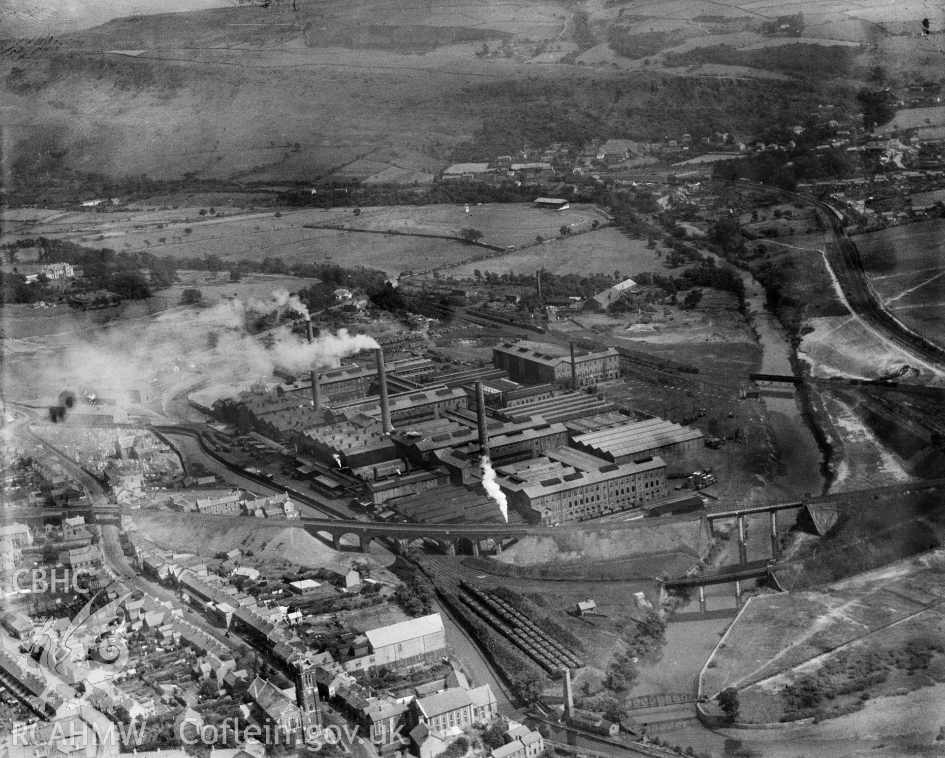 View of Mond Nickel Ltd., Clydach, oblique aerial view. 5?x4? black and white glass plate negative.