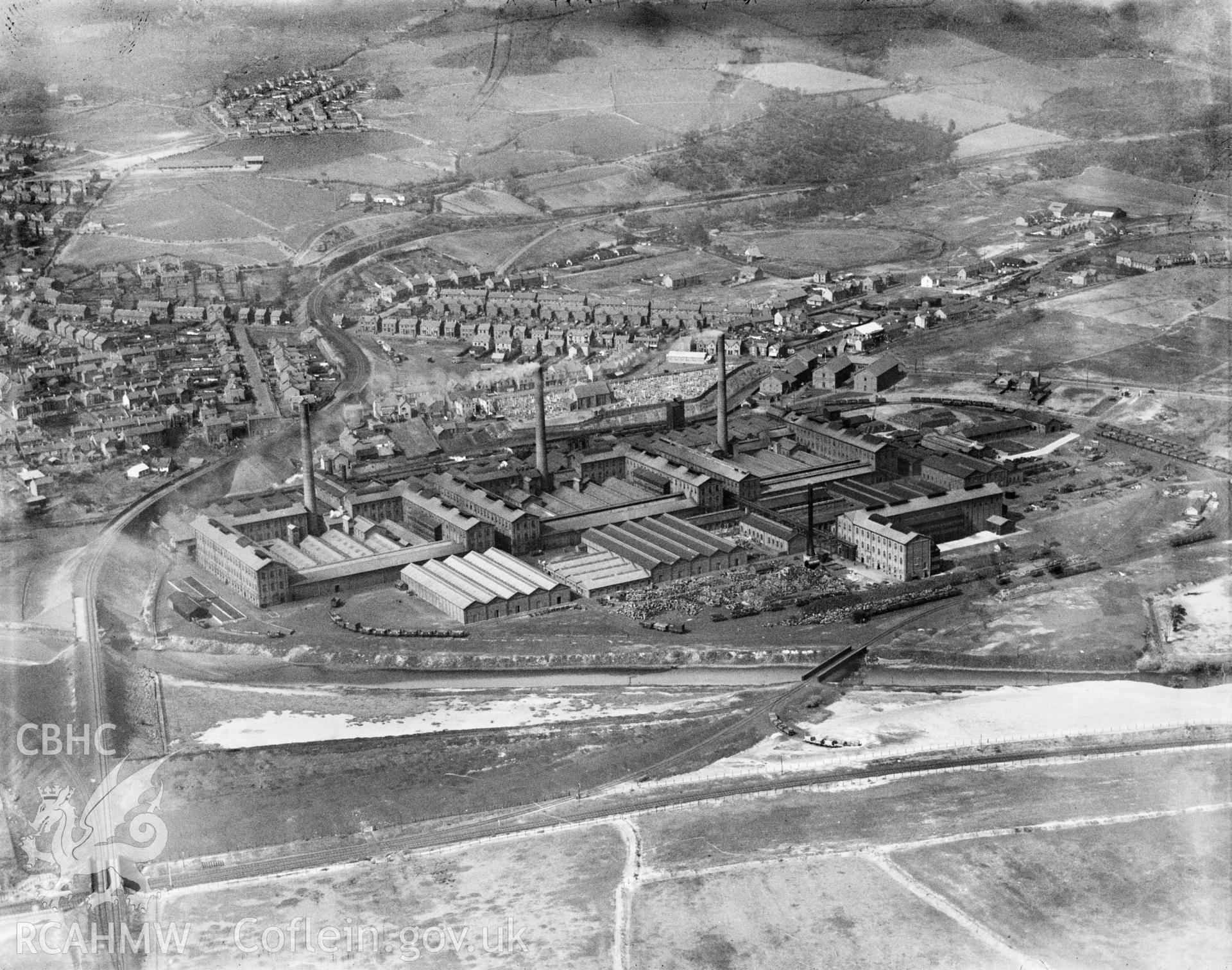 View of Mond Nickel Co., Clydach, oblique aerial view. 5?x4? black and white glass plate negative.