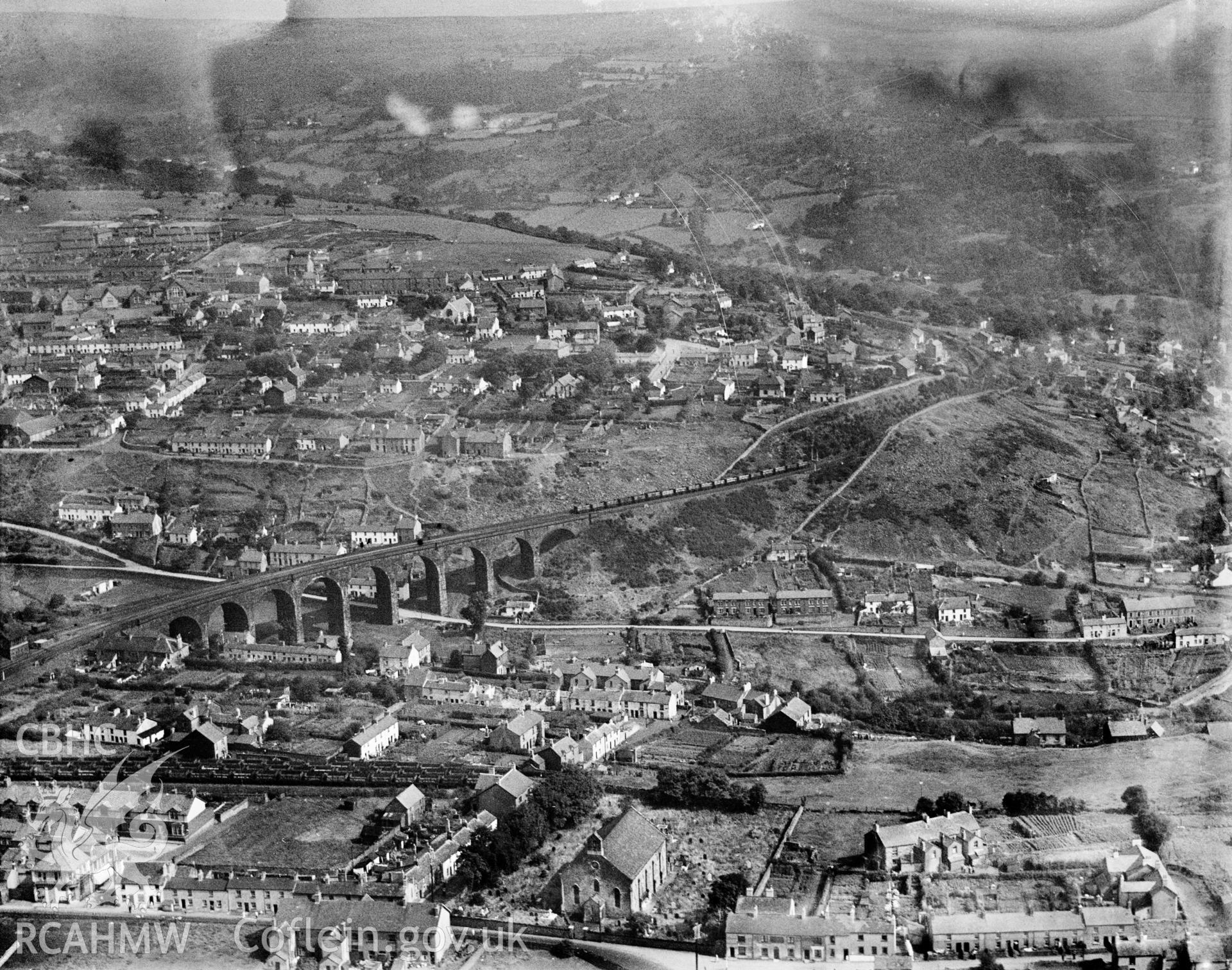 View of Abersychan, showing viaduct, oblique aerial view. 5?x4? black and white glass plate negative.