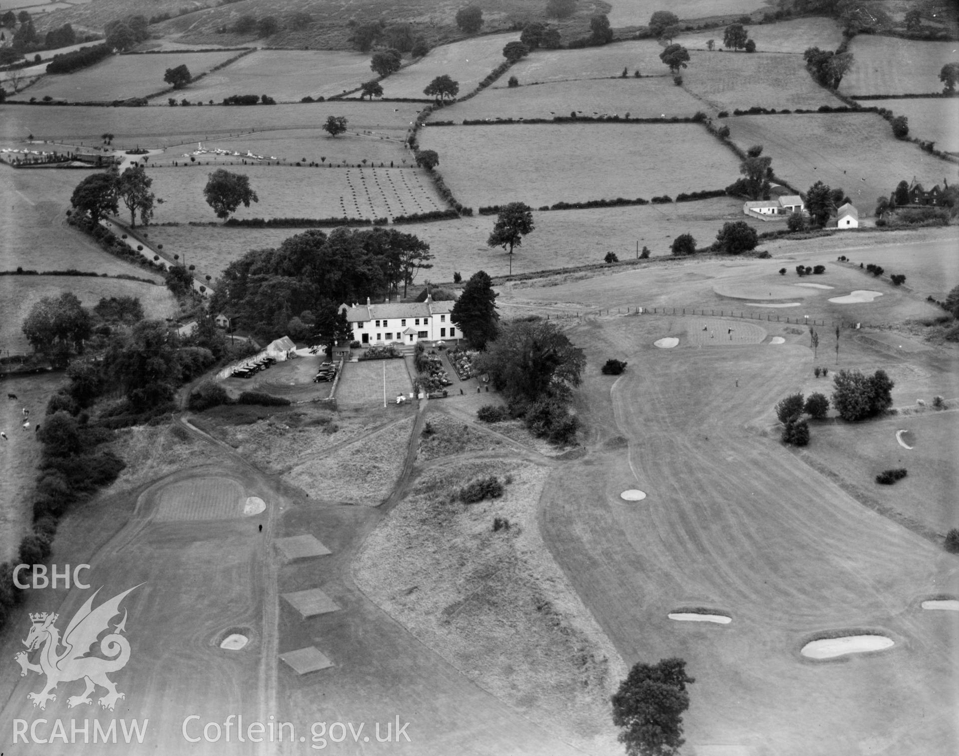 View of Llanishen golf club, oblique aerial view. 5?x4? black and white glass plate negative.