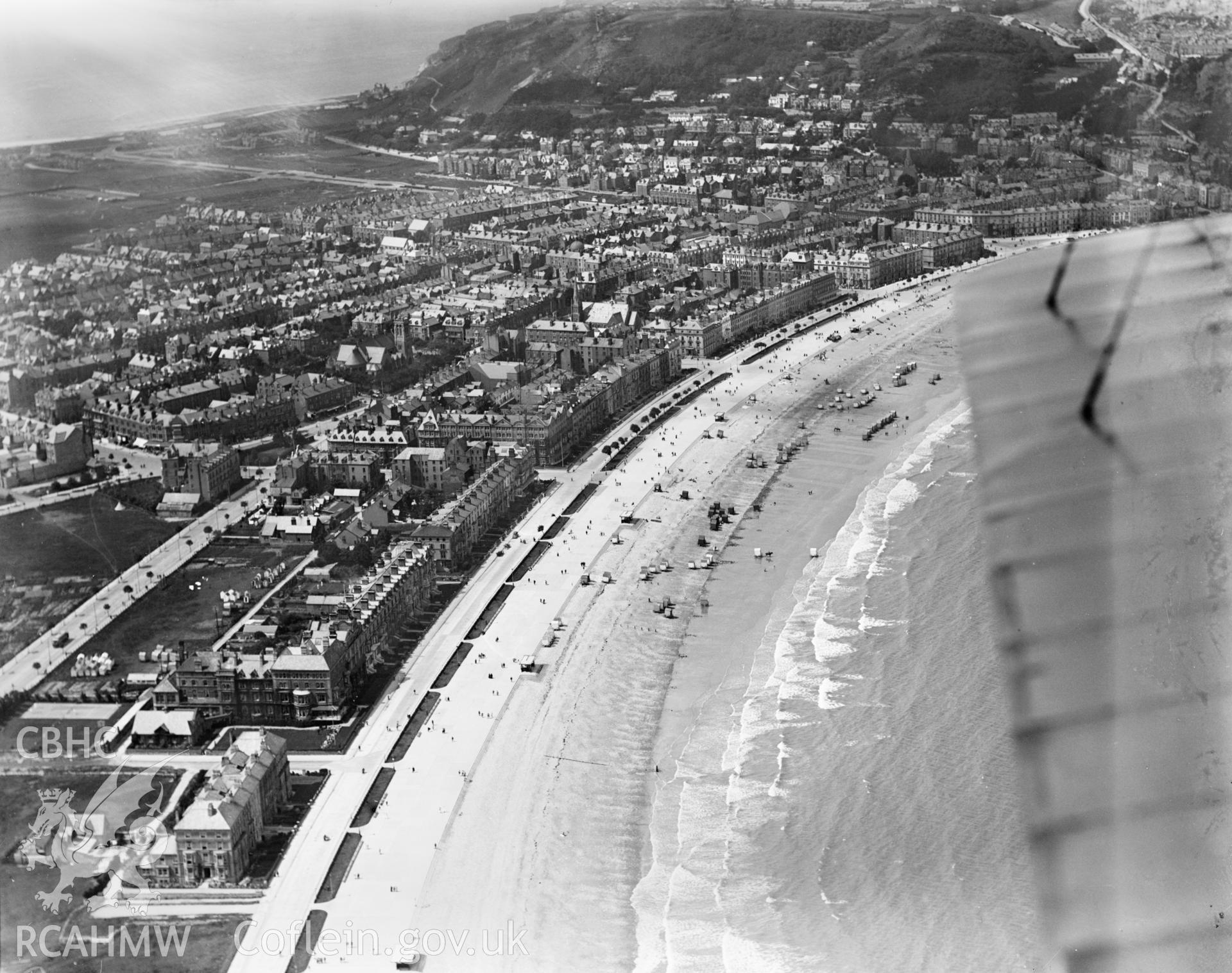 General view of Llandudno, oblique aerial view. 5?x4? black and white glass plate negative.