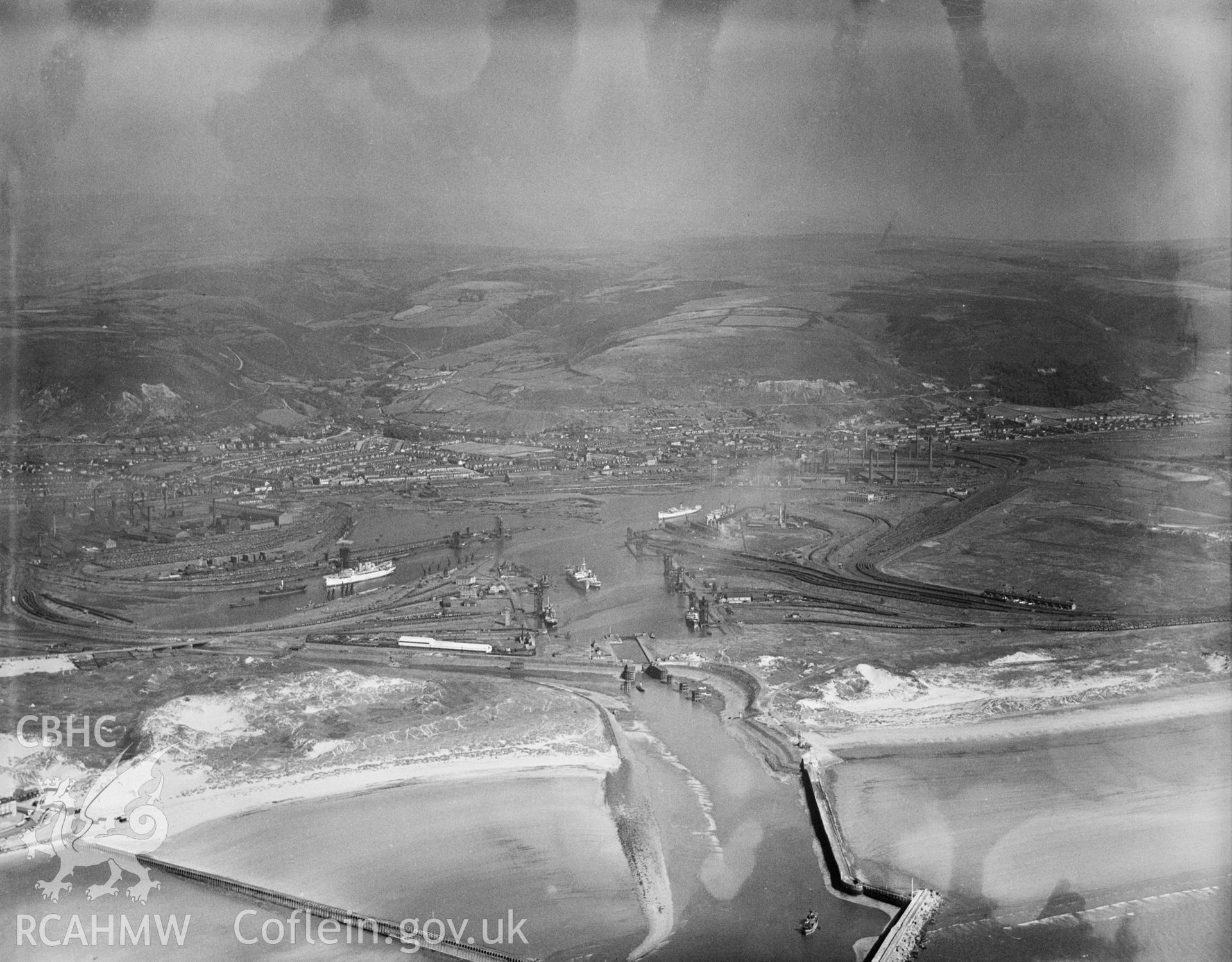 Port Talbot docks Great Western Railway, oblique aerial view.