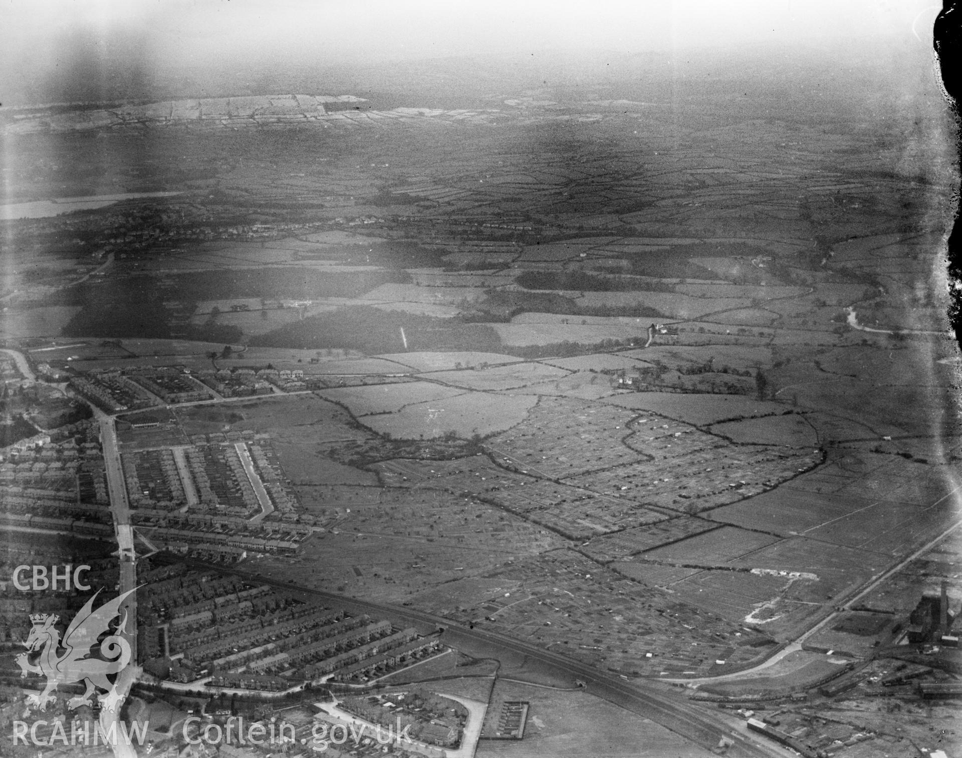 Distant view of new housing at Newport, oblique aerial view. 5?x4? black and white glass plate negative.