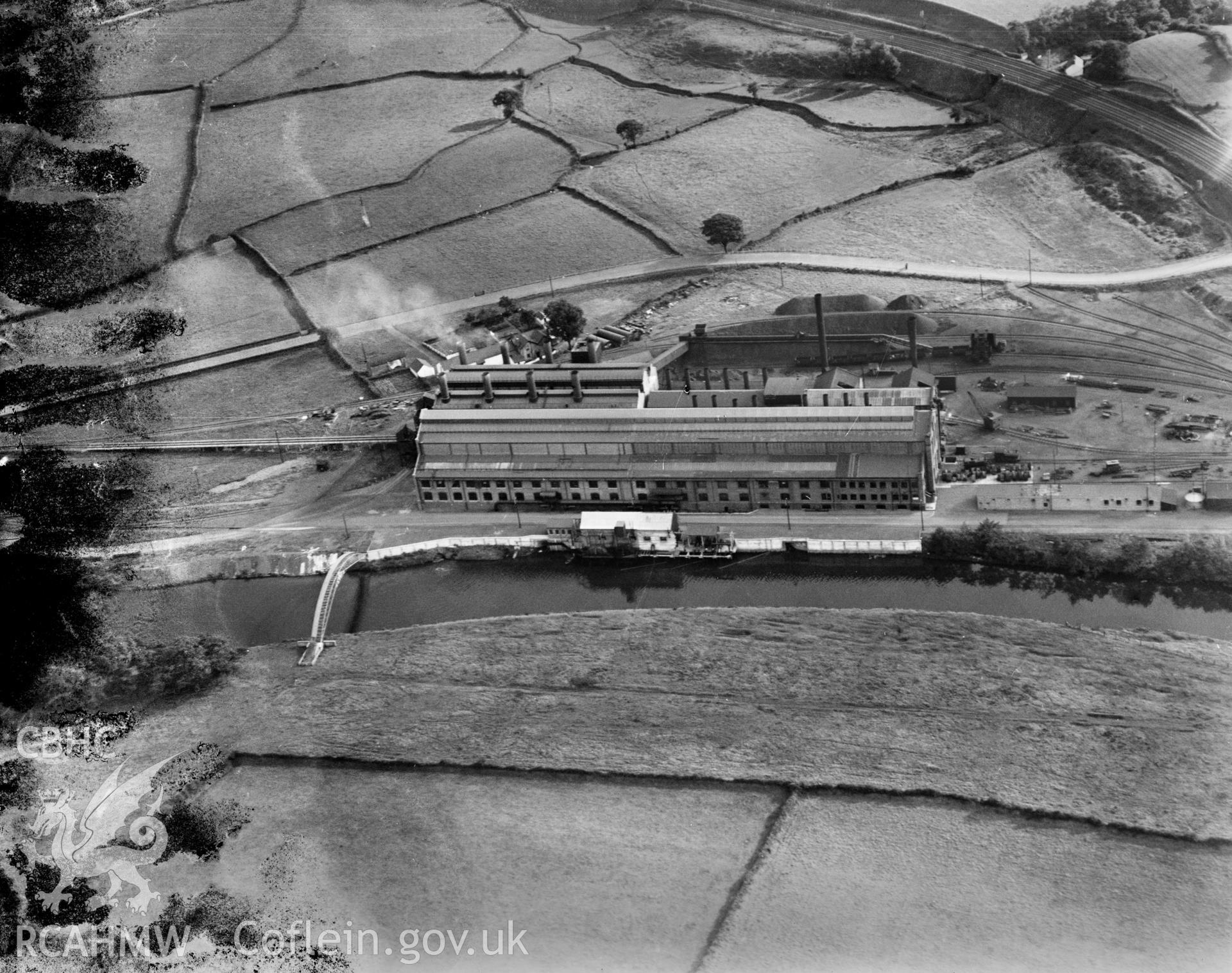 View of Electric power station near Treforest Trading Estate, oblique aerial view. 5?x4? black and white glass plate negative.