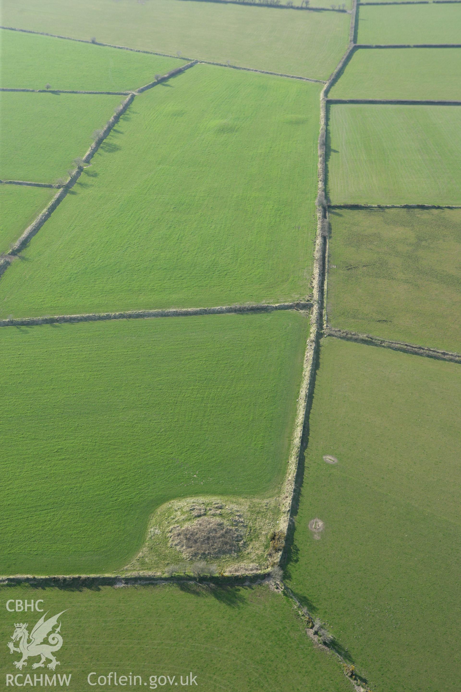 RCAHMW colour oblique aerial photograph of Crug-Glas, Trelech a'r Betws. Taken on 13 April 2010 by Toby Driver