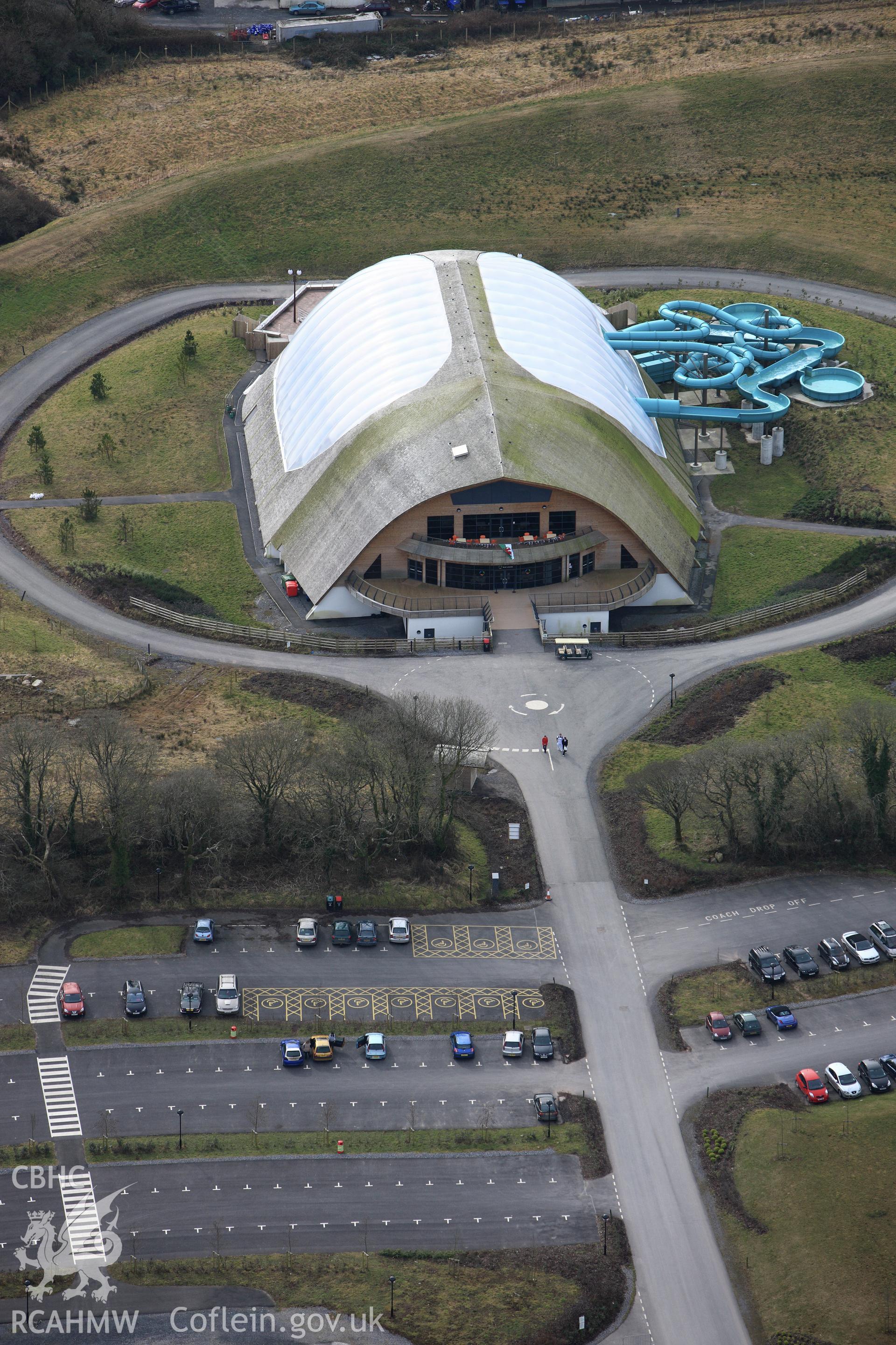 RCAHMW colour oblique photograph of Bluestone Holiday Village, Blue Lagoon centre. Taken by Toby Driver on 02/03/2010.