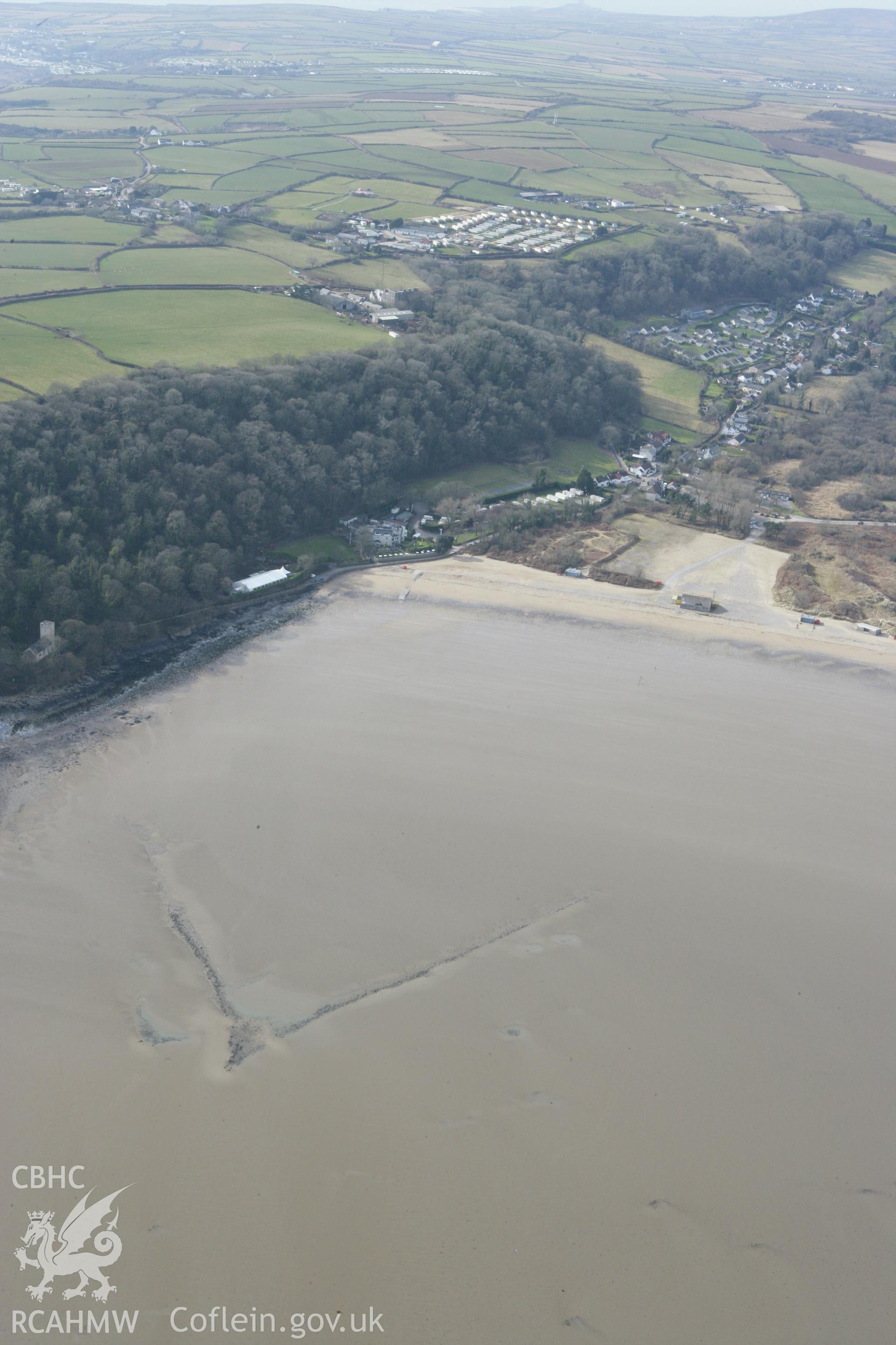 RCAHMW colour oblique photograph of Oxwich Bay fish trap. Taken by Toby Driver on 02/03/2010.