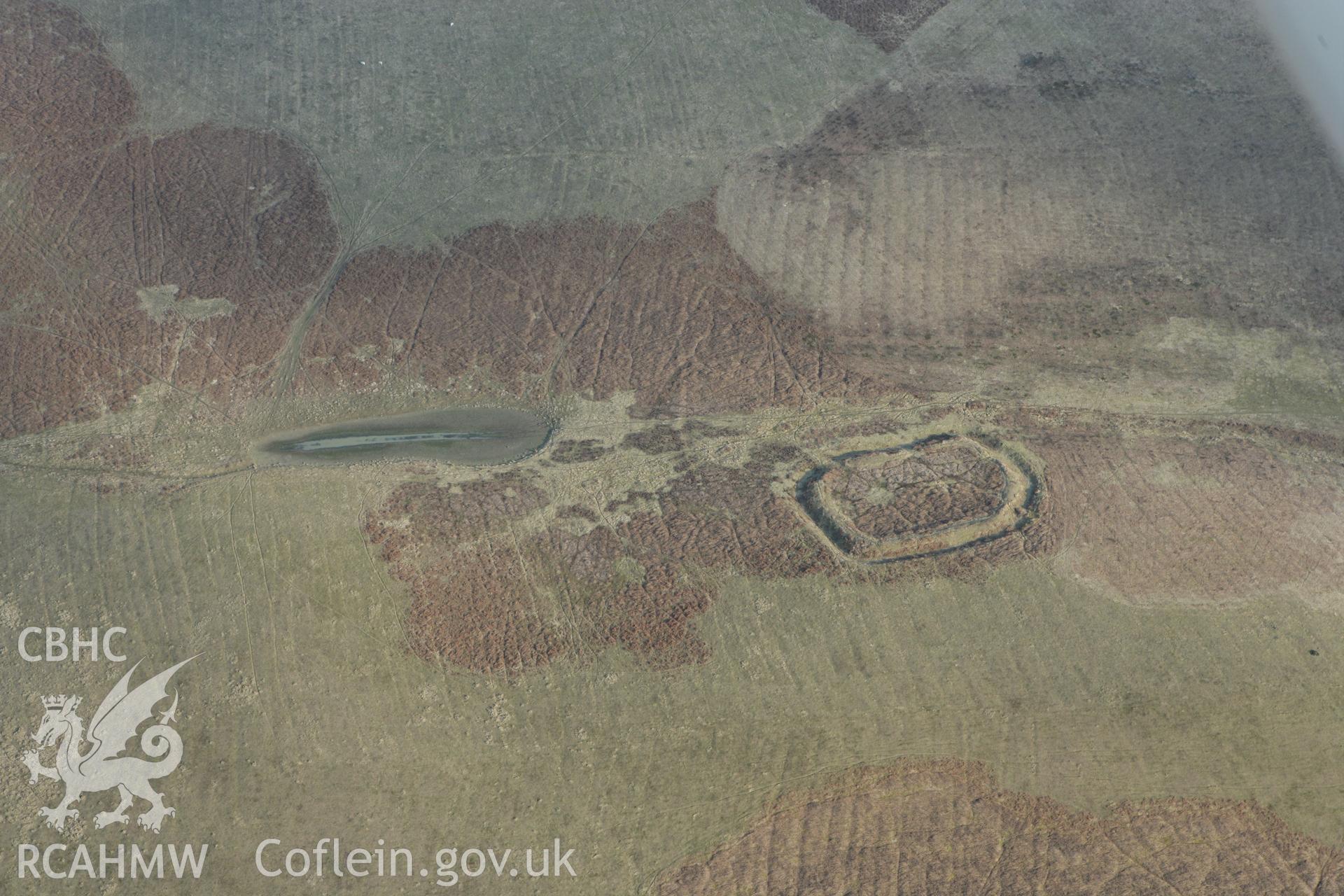 RCAHMW colour oblique photograph of Coed Swydd Enclosure. Taken by Toby Driver on 11/03/2010.