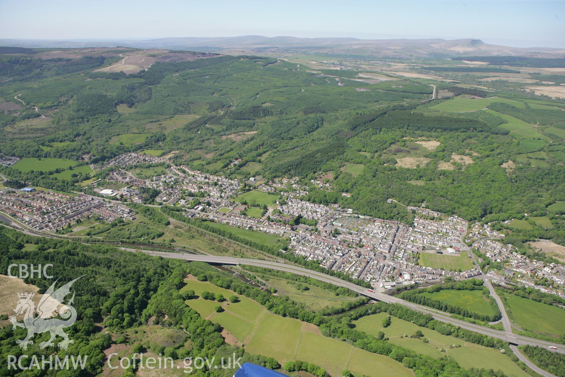 RCAHMW colour oblique photograph of Glyn Neath town, from the south. Taken by Toby Driver on 24/05/2010.
