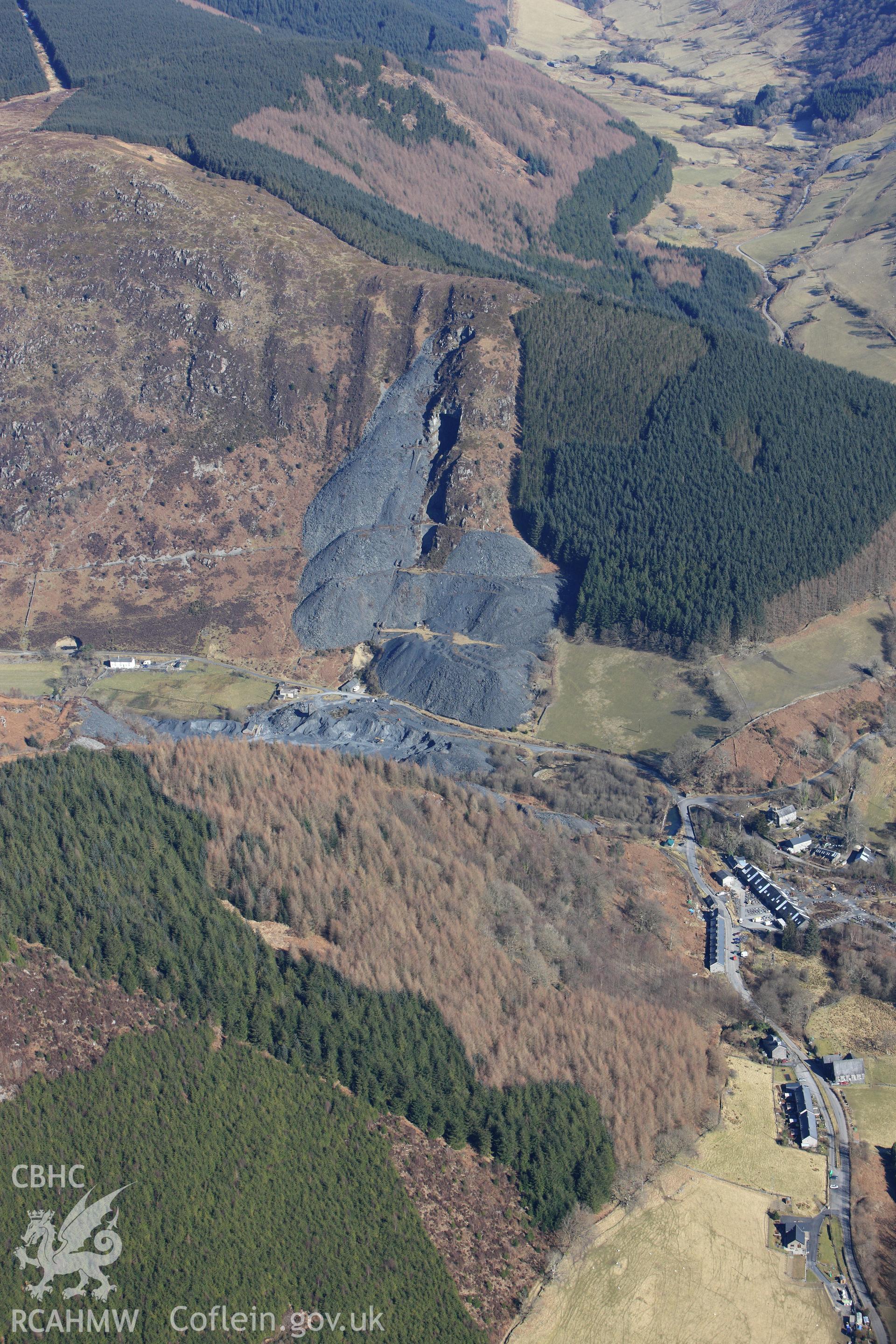 RCAHMW colour oblique photograph of Aberllefenni slate quarry. Taken by Toby Driver on 08/03/2010.