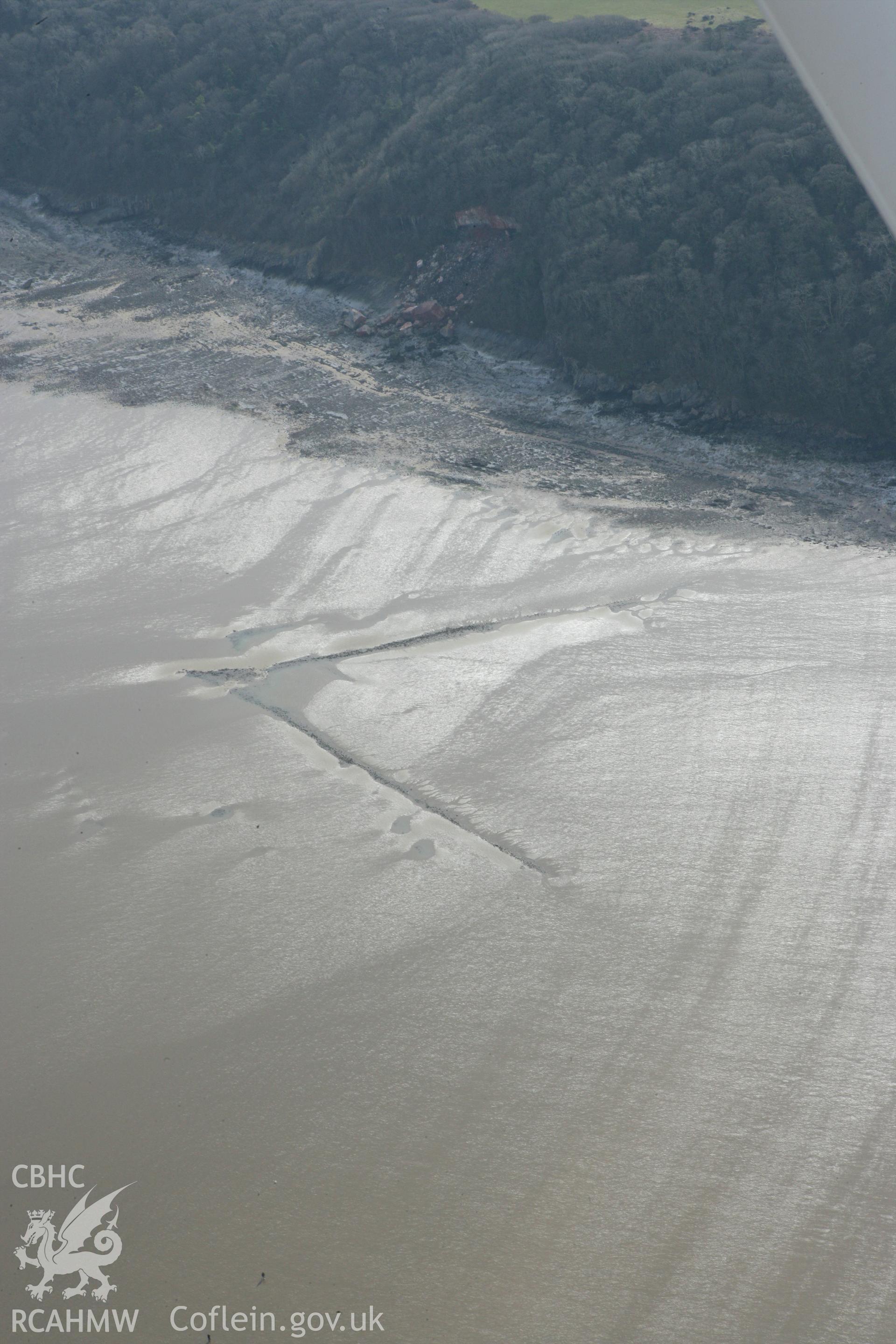 RCAHMW colour oblique photograph of Oxwich Bay fish trap. Taken by Toby Driver on 02/03/2010.
