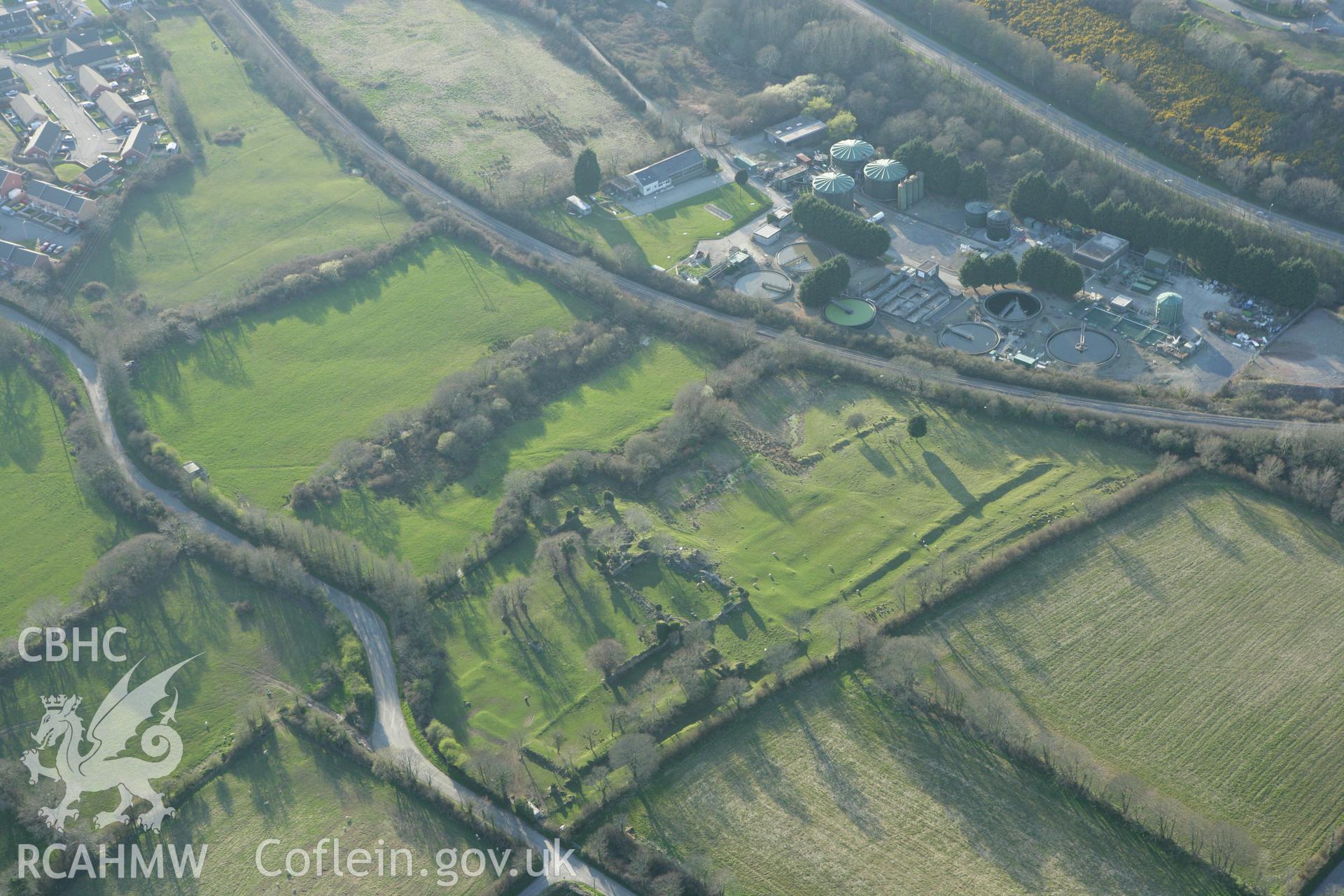 RCAHMW colour oblique aerial photograph of Haroldston House Garden Earthworks, Haverfordwest. Taken on 13 April 2010 by Toby Driver