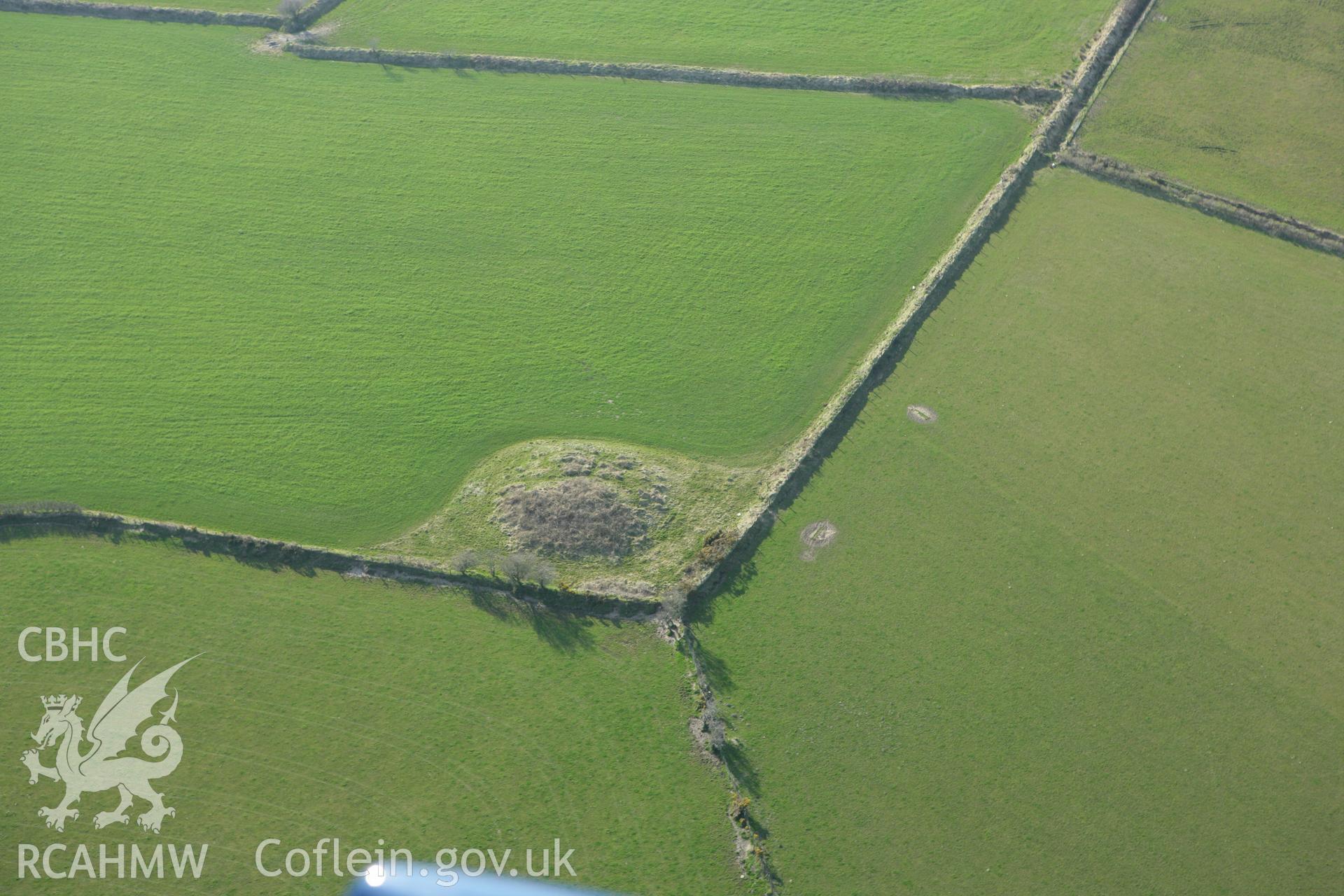RCAHMW colour oblique aerial photograph of Crug-Glas, Trelech a'r Betws. Taken on 13 April 2010 by Toby Driver