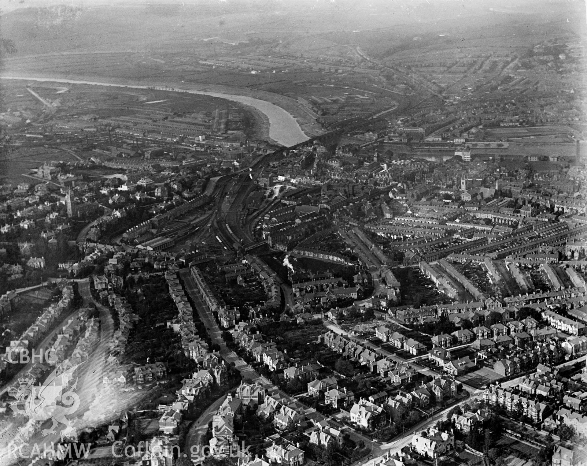 General view of Newport, oblique aerial view. 5?x4? black and white glass plate negative.