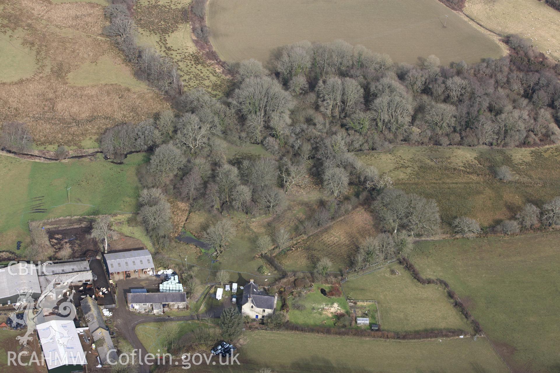 RCAHMW colour oblique photograph of Llangwathen Castle Mound. Taken by Toby Driver on 02/03/2010.