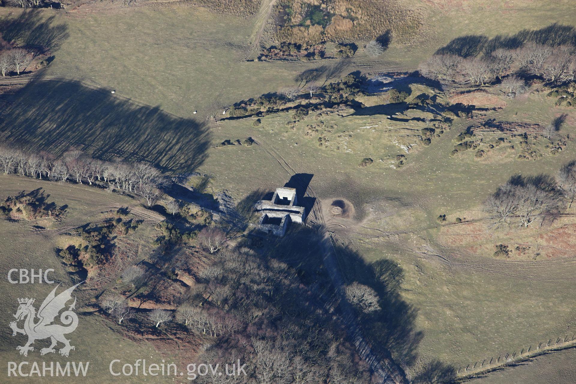 RCAHMW colour oblique photograph of Bryn yr arian lead mine, south-east of Tre'r-ddol. Taken by Toby Driver on 08/03/2010.