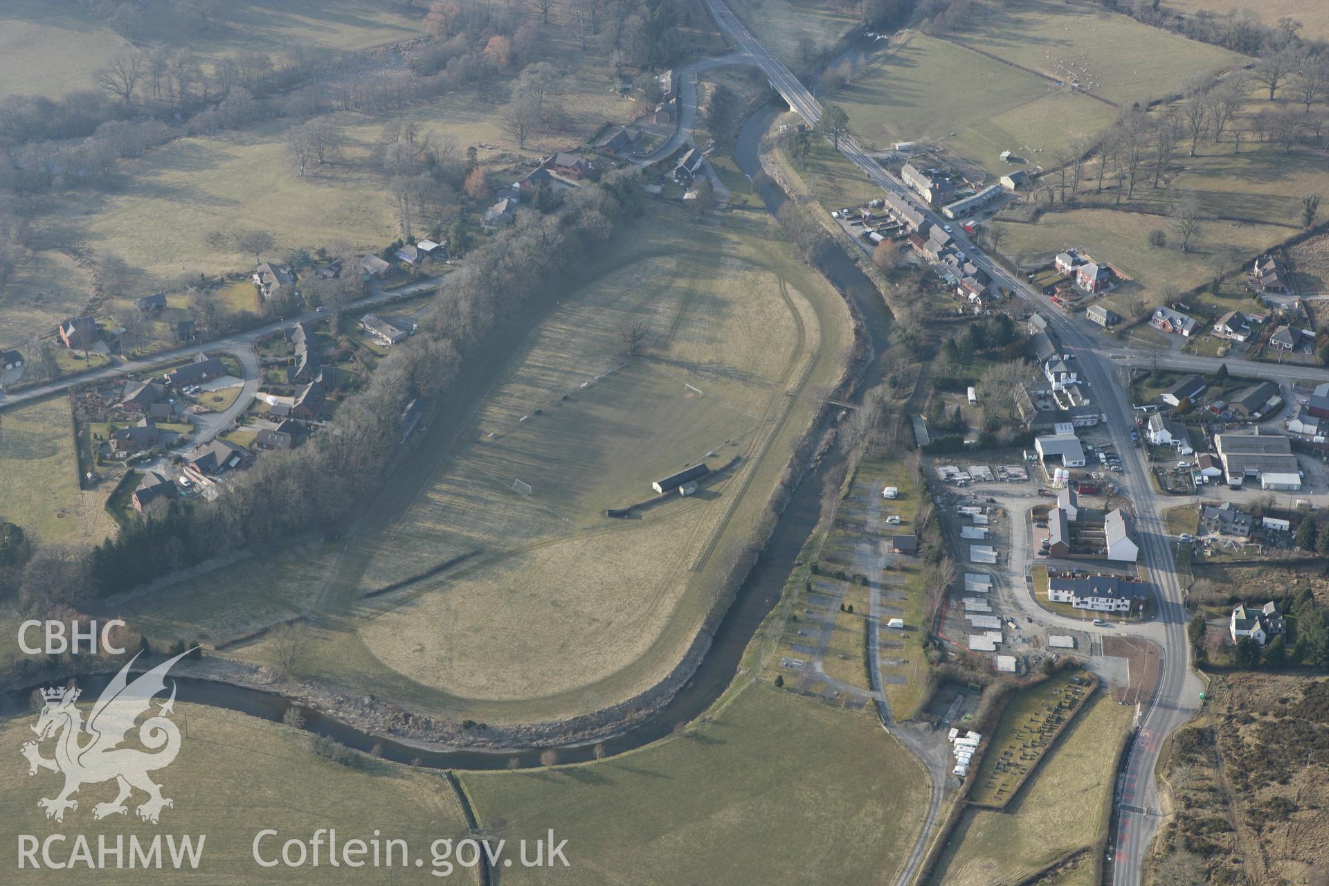 RCAHMW colour oblique photograph of Pen-y-bont bridge and village. Taken by Toby Driver on 11/03/2010.