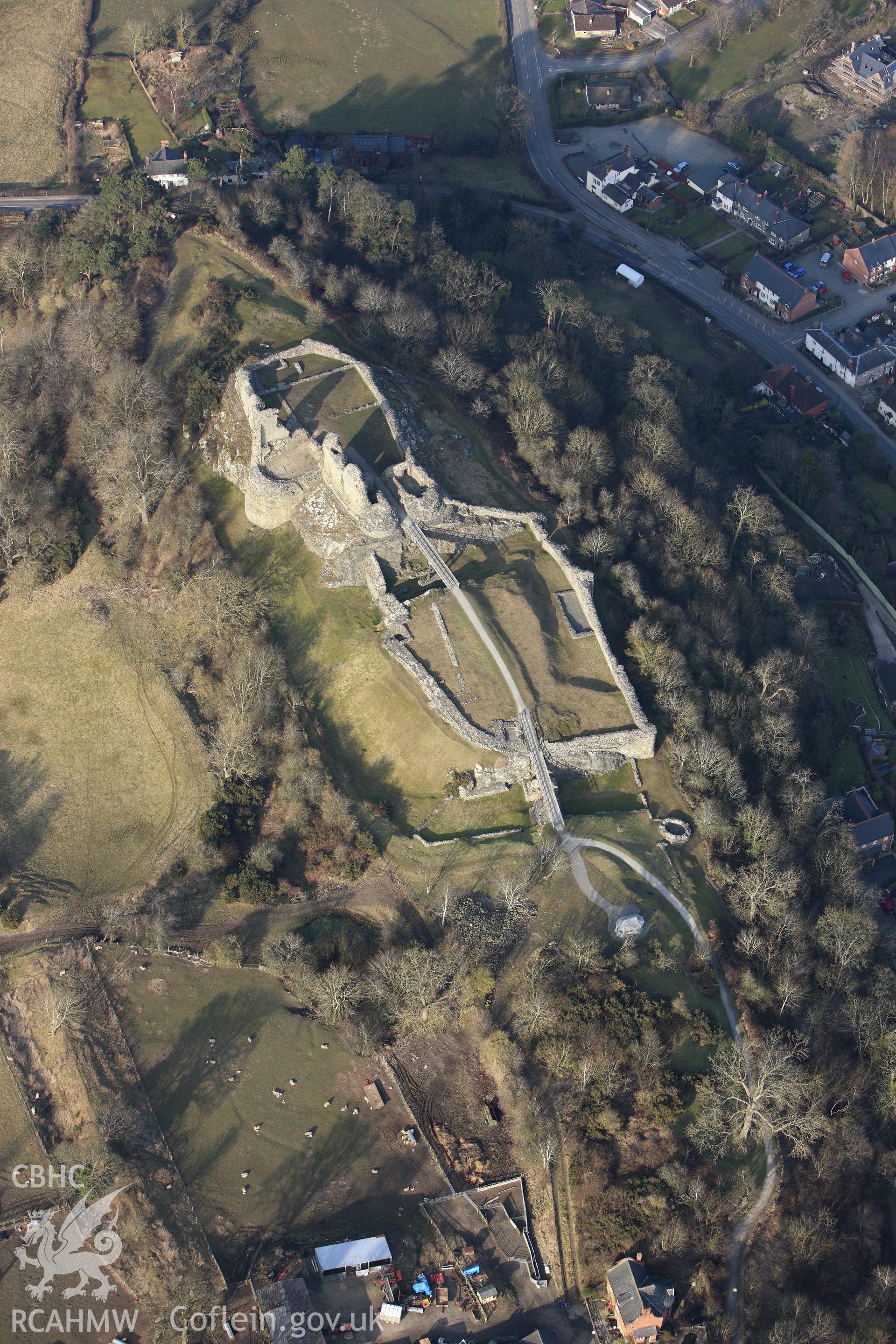 RCAHMW colour oblique photograph of Montgomery Castle. Taken by Toby Driver on 11/03/2010.