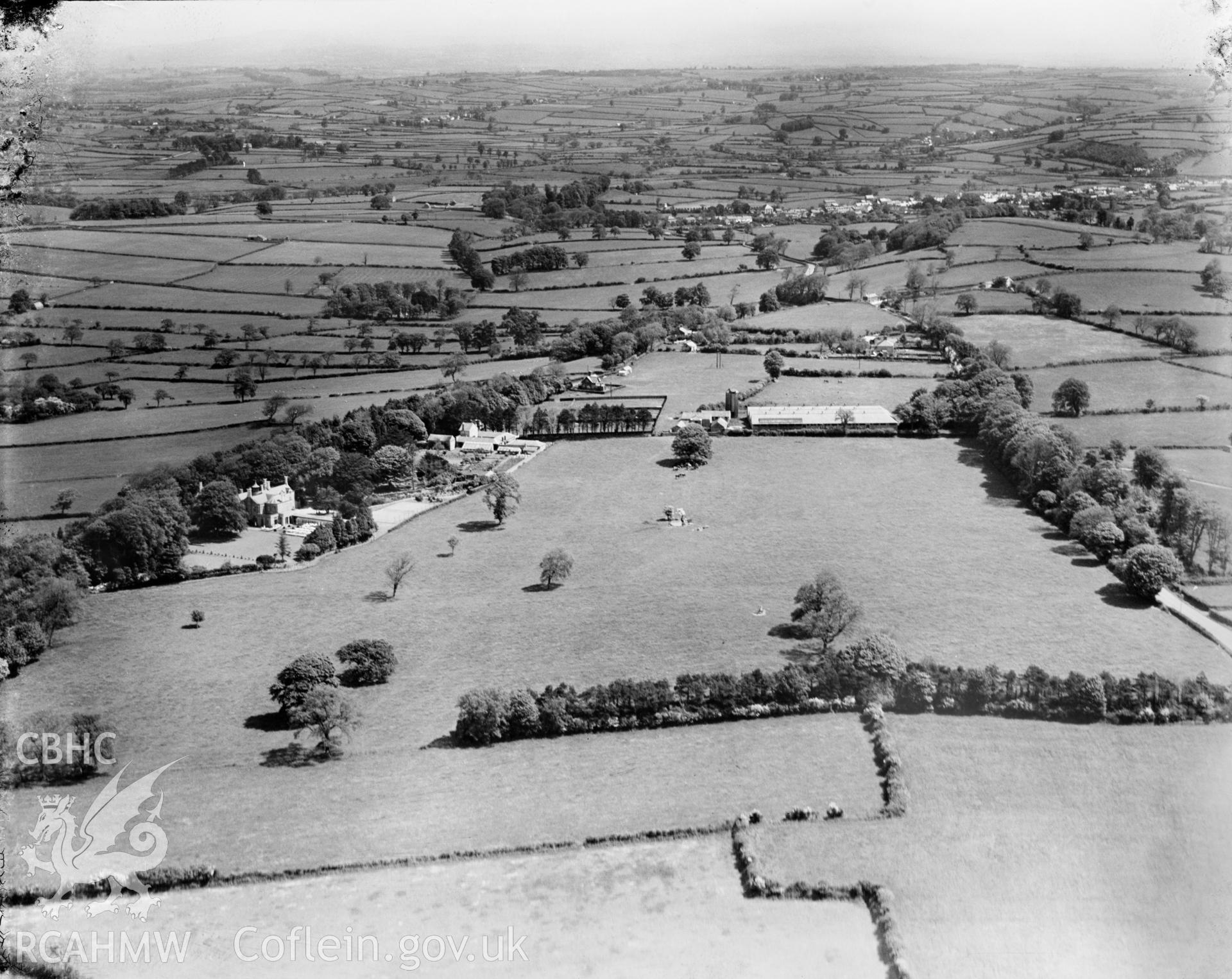 View of Prince of Wales Hospital, Cowbridge, oblique aerial view. 5?x4? black and white glass plate negative.
