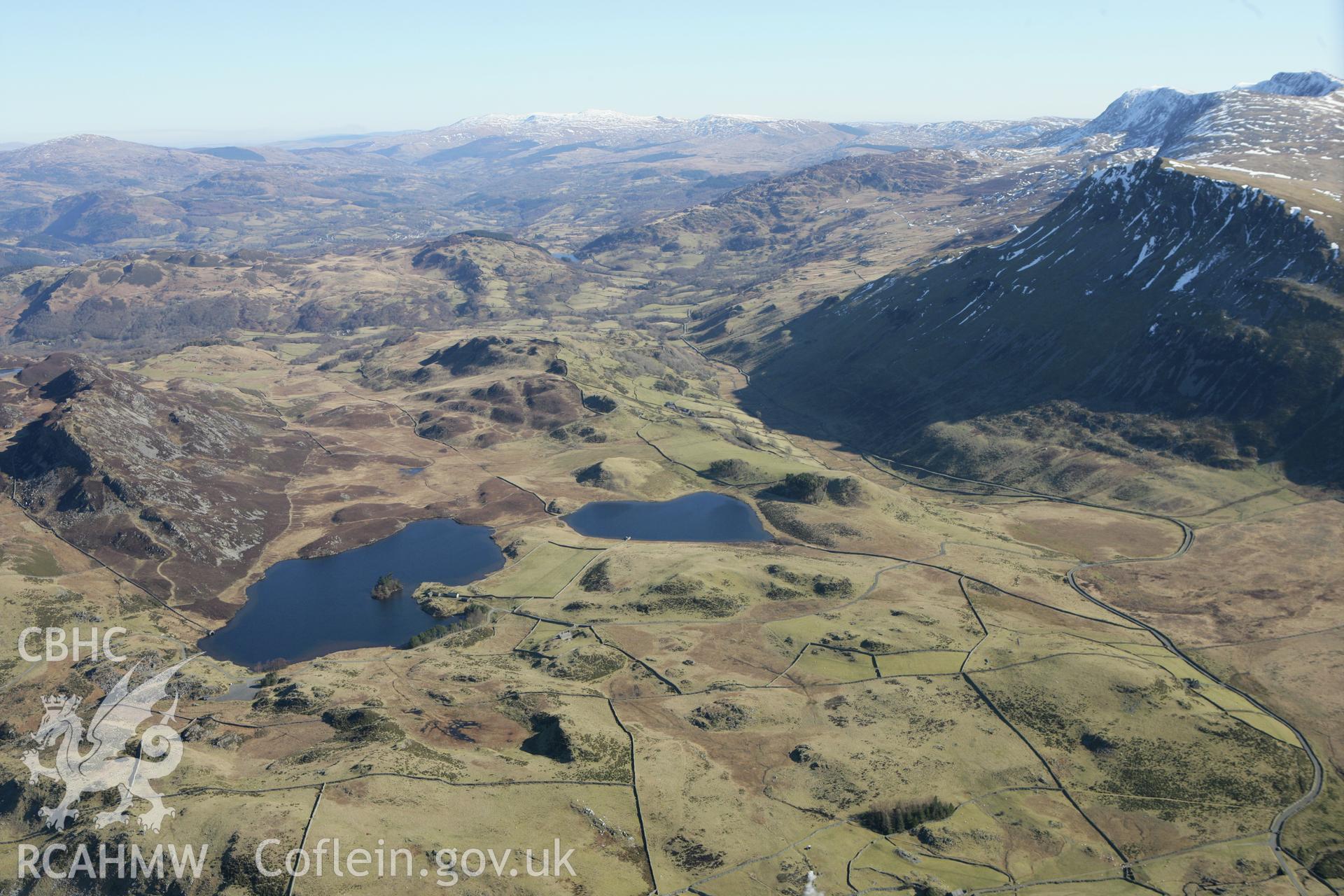 RCAHMW colour oblique photograph of Llynnau Cregennau, from the south-east. Taken by Toby Driver on 08/03/2010.